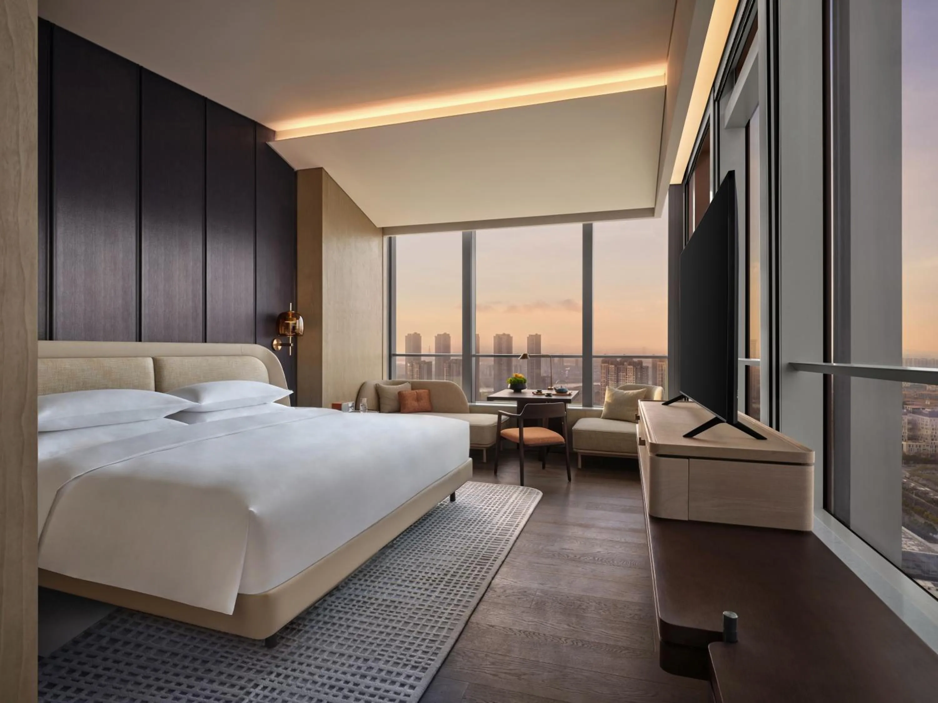 Photo of the whole room, Bed in Andaz Nanjing Hexi, By Hyatt