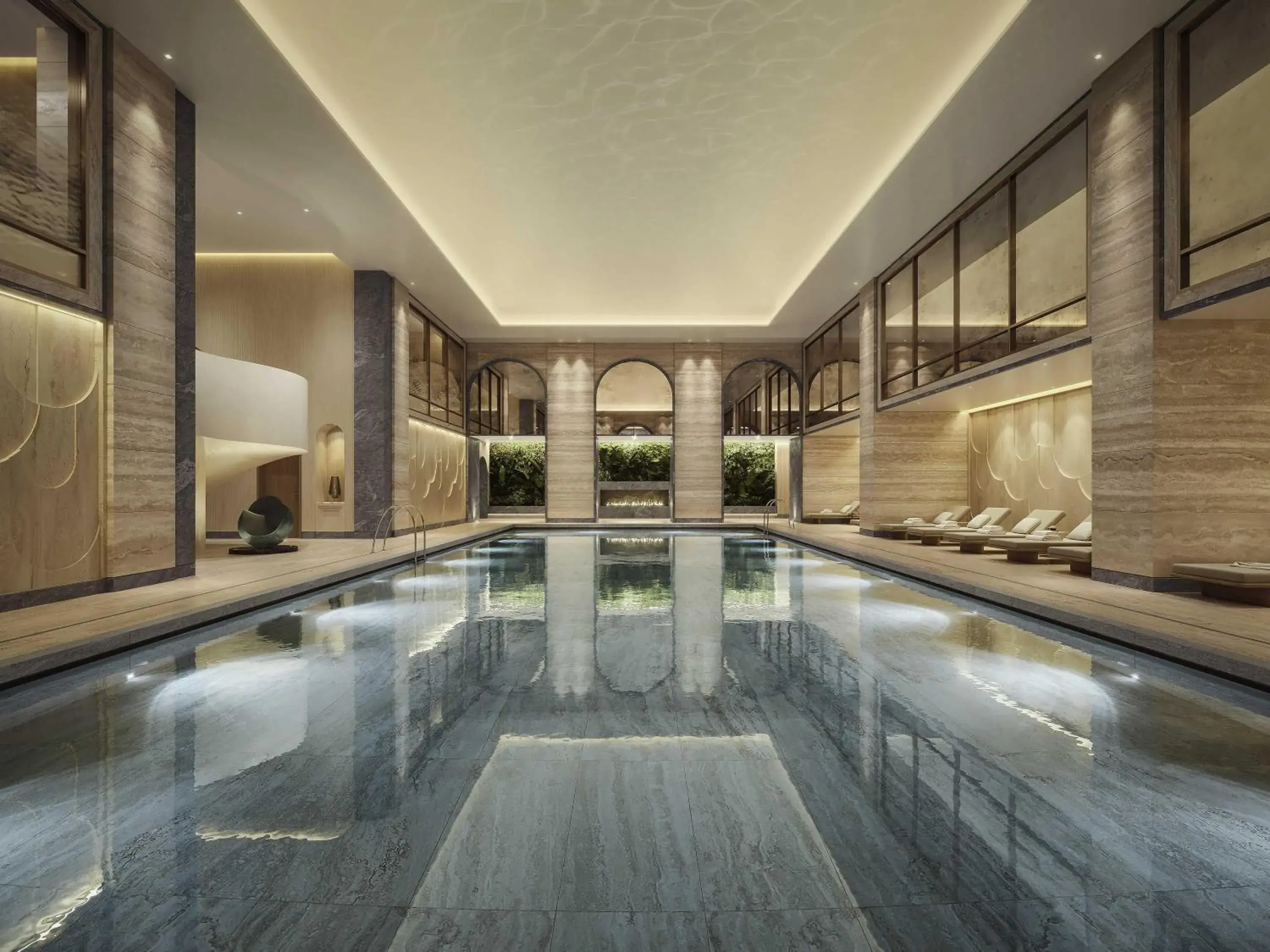 Pool view in Raffles London at The OWO Pool view in Raffles London at The OWO