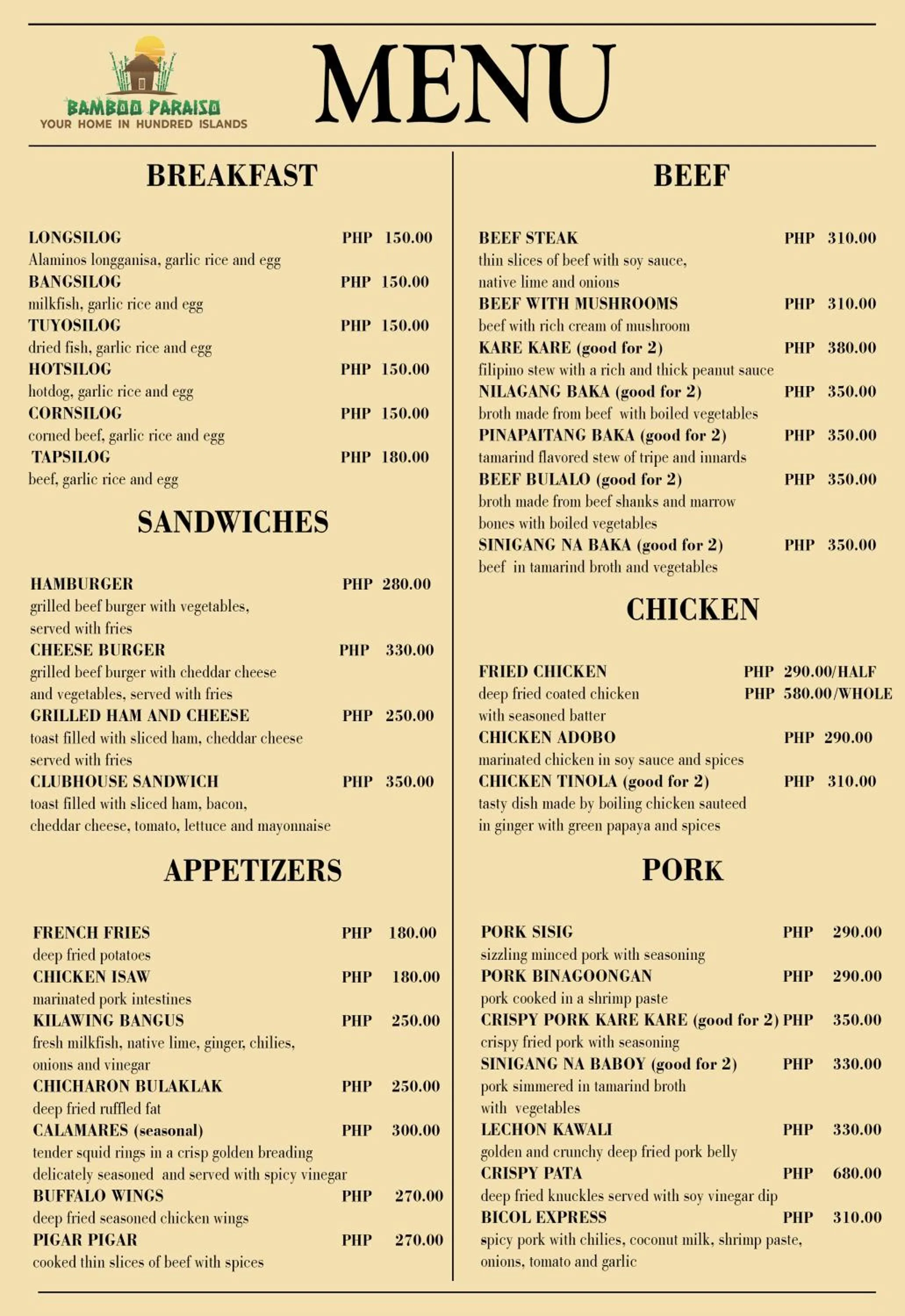 Breakfast in Bamboo Paraiso Resort at Bolo Beach