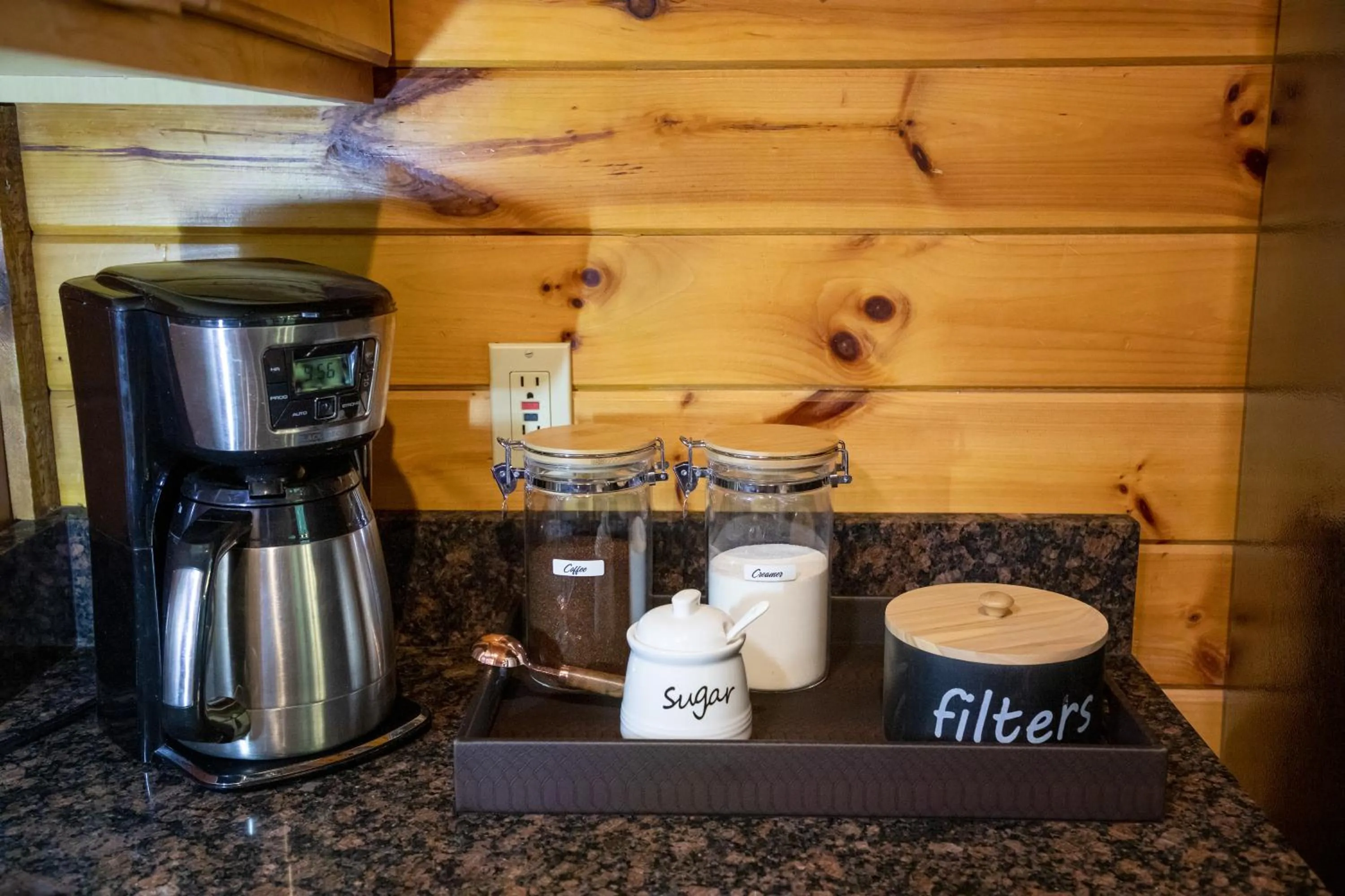 Coffee/tea facilities in Real Log Cabin With Amazing Views, Hot Tub, Sauna, Games