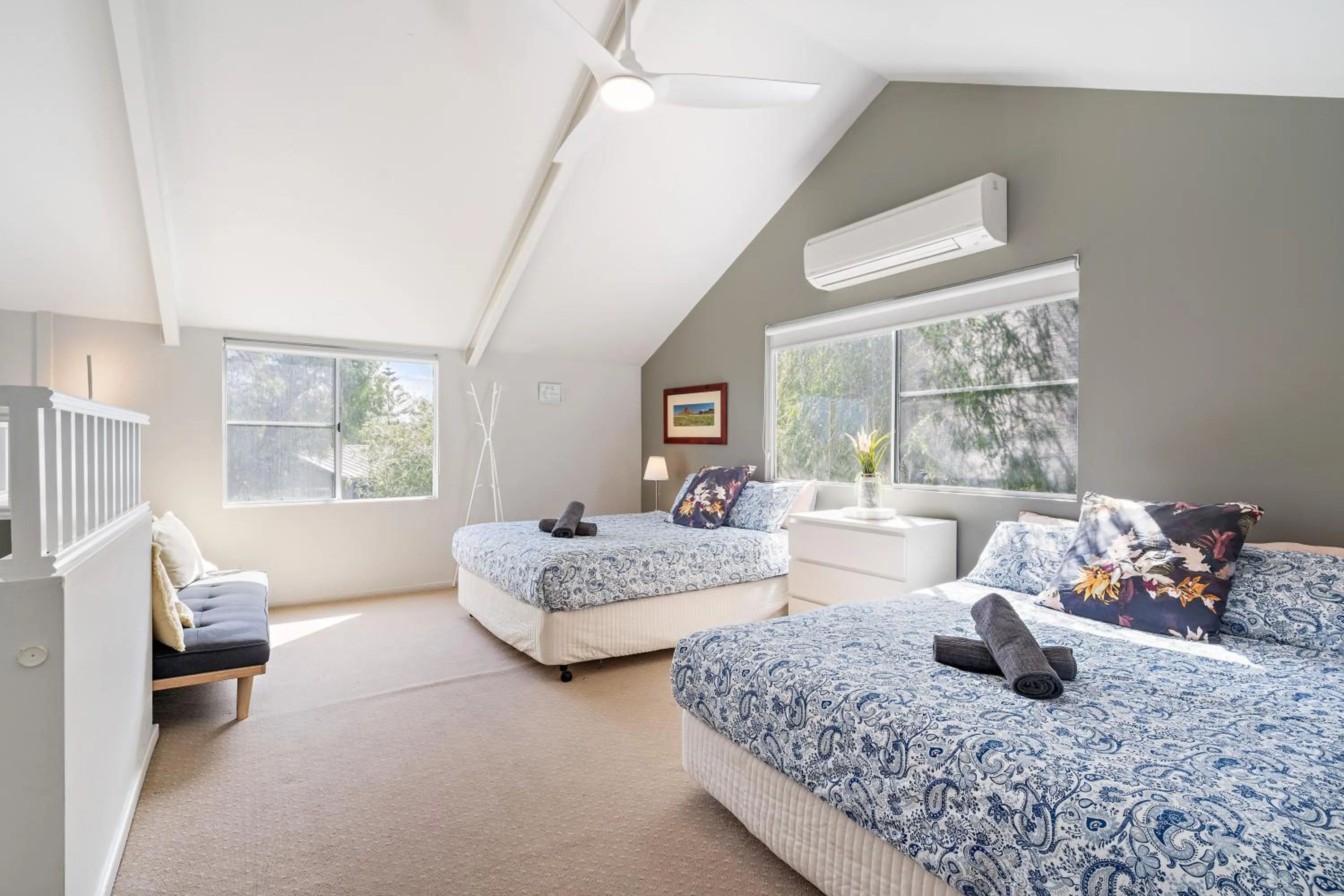 Bed in Seaview Residence by "Peppy Beach Retreats" - Two Houses in One with Soaring Ceilings