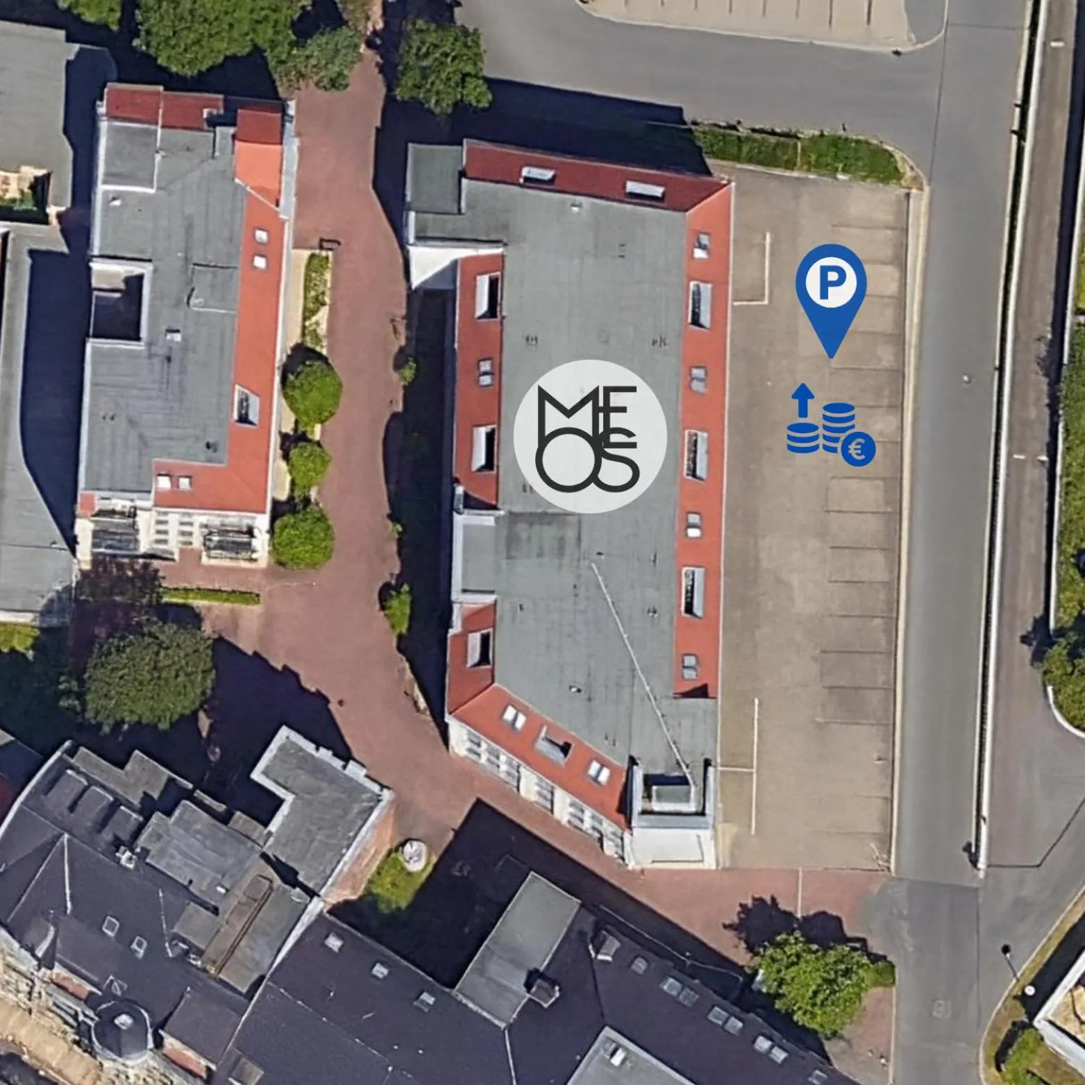 Area and facilities in MEOS 1 -Zentrum-Balkon-Parkplatz-Gym-Uniklinik