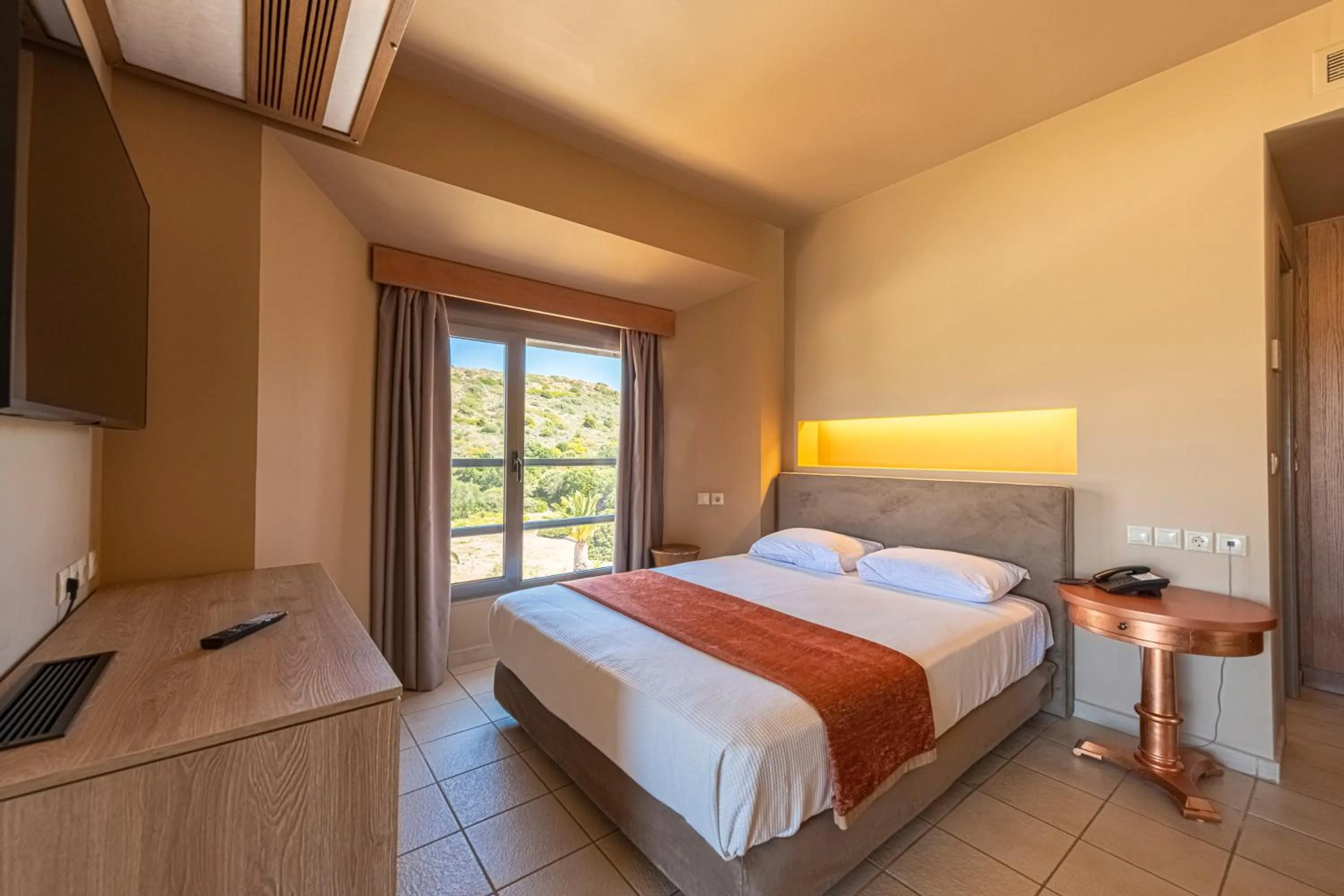 Mountain view, Bed in Aegeon Beach Hotel