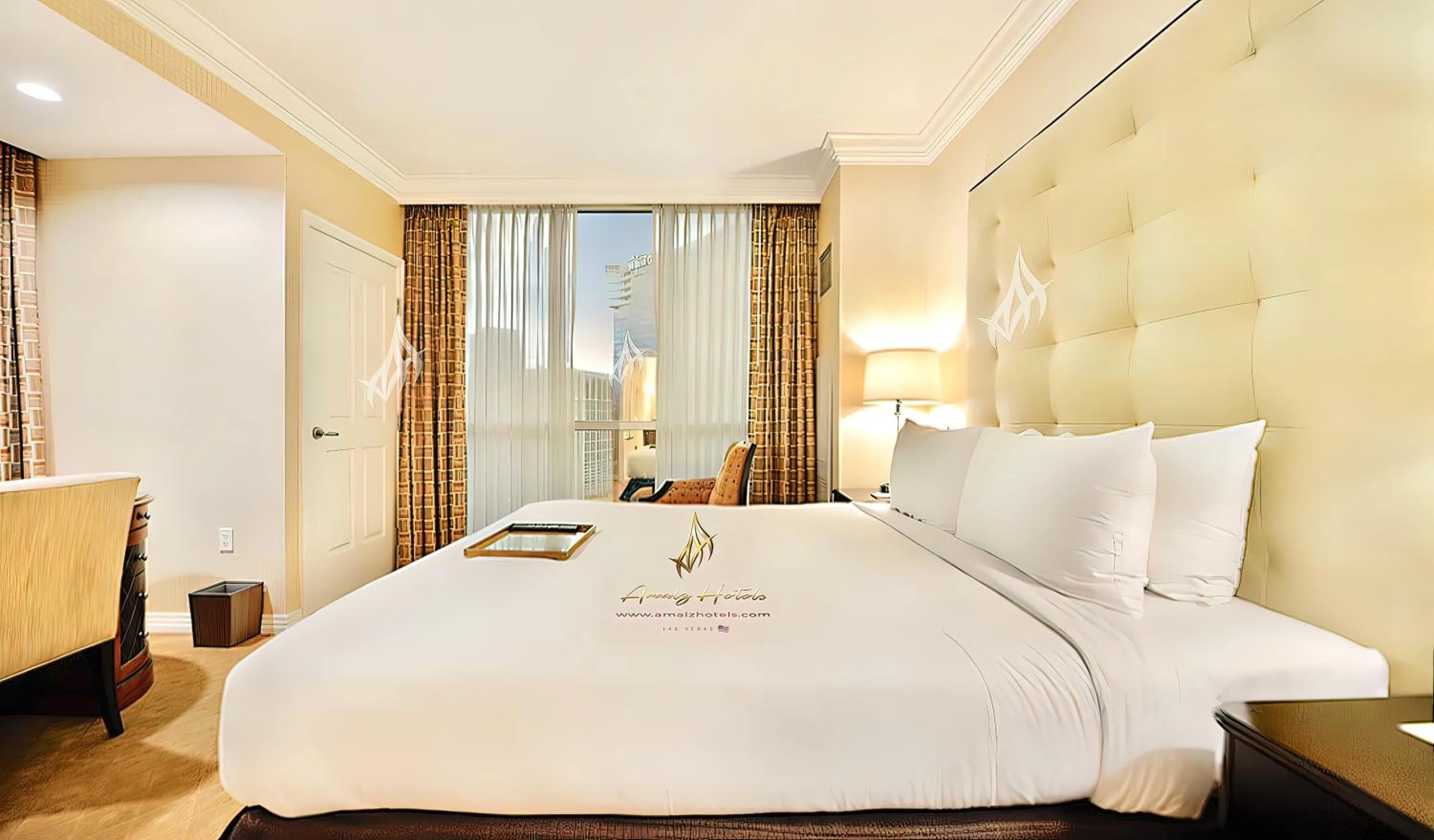 Bedroom, Bed in Amalz Balcony Suites at Mgm Signature !