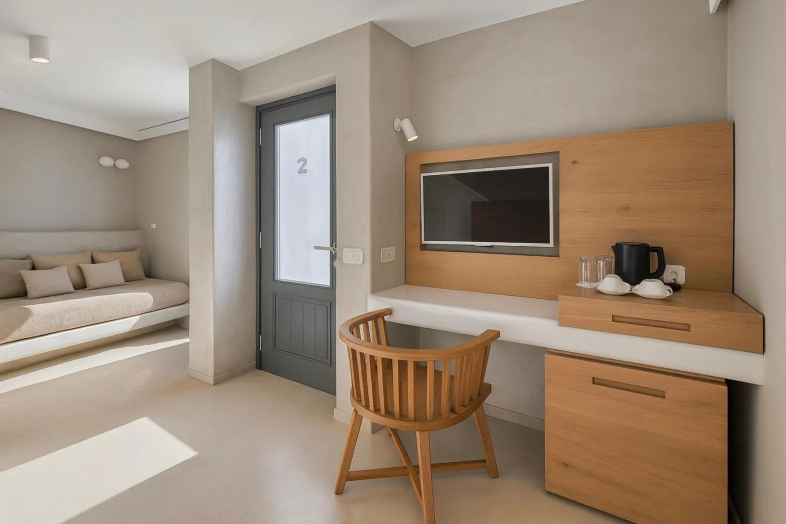 Seating area, Bed in Chic Hotel Santorini