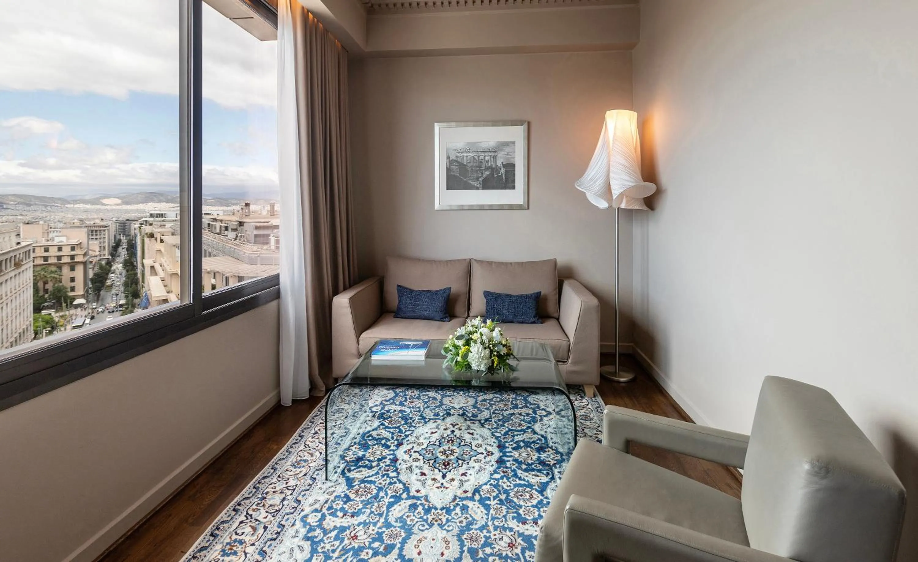 Living room, Bed in NJV Athens Plaza