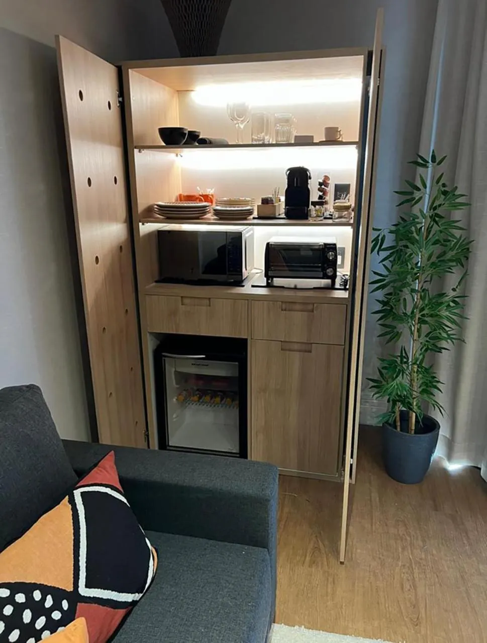 Kitchen or kitchenette in Studios Hotel Address à passos da Av Faria Lima