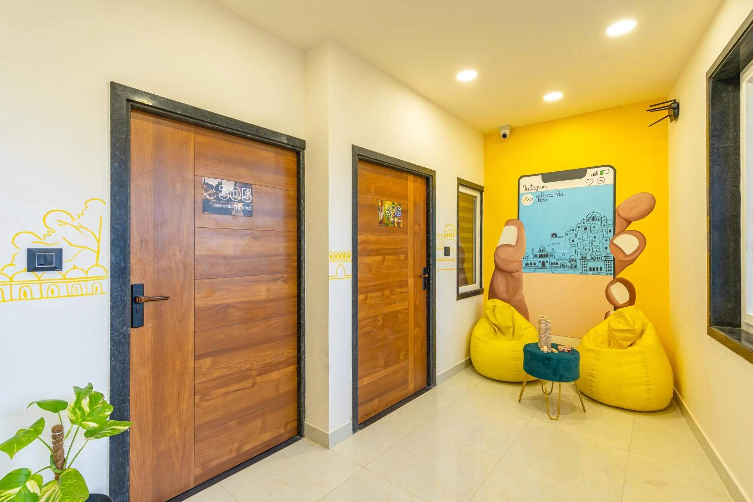 Living room in The Social Stays Jaipur formerly ArtBuzz