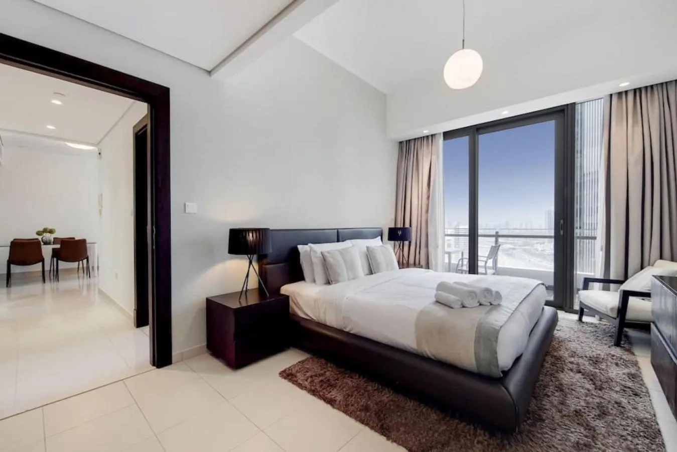 Bedroom, Bed in Silverene Tower B, Dubai Marina - Vibrant Two Bedroom