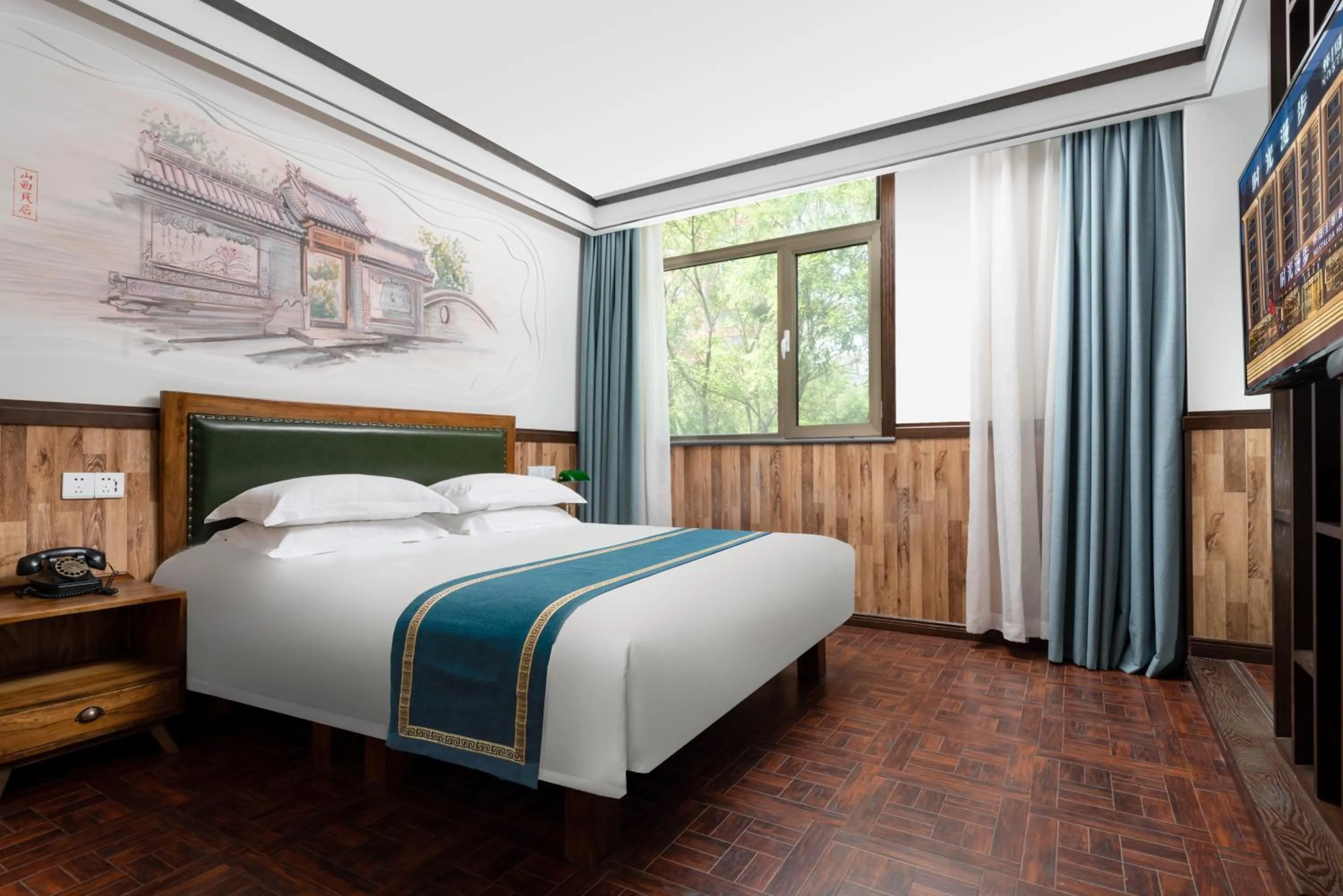 Bed in Nost algia Hotel Near University of Technology -Shanxi museum 时光漫步酒店 山西博物院太原理工大学店 Free fresh ground coffee,Free laundry service