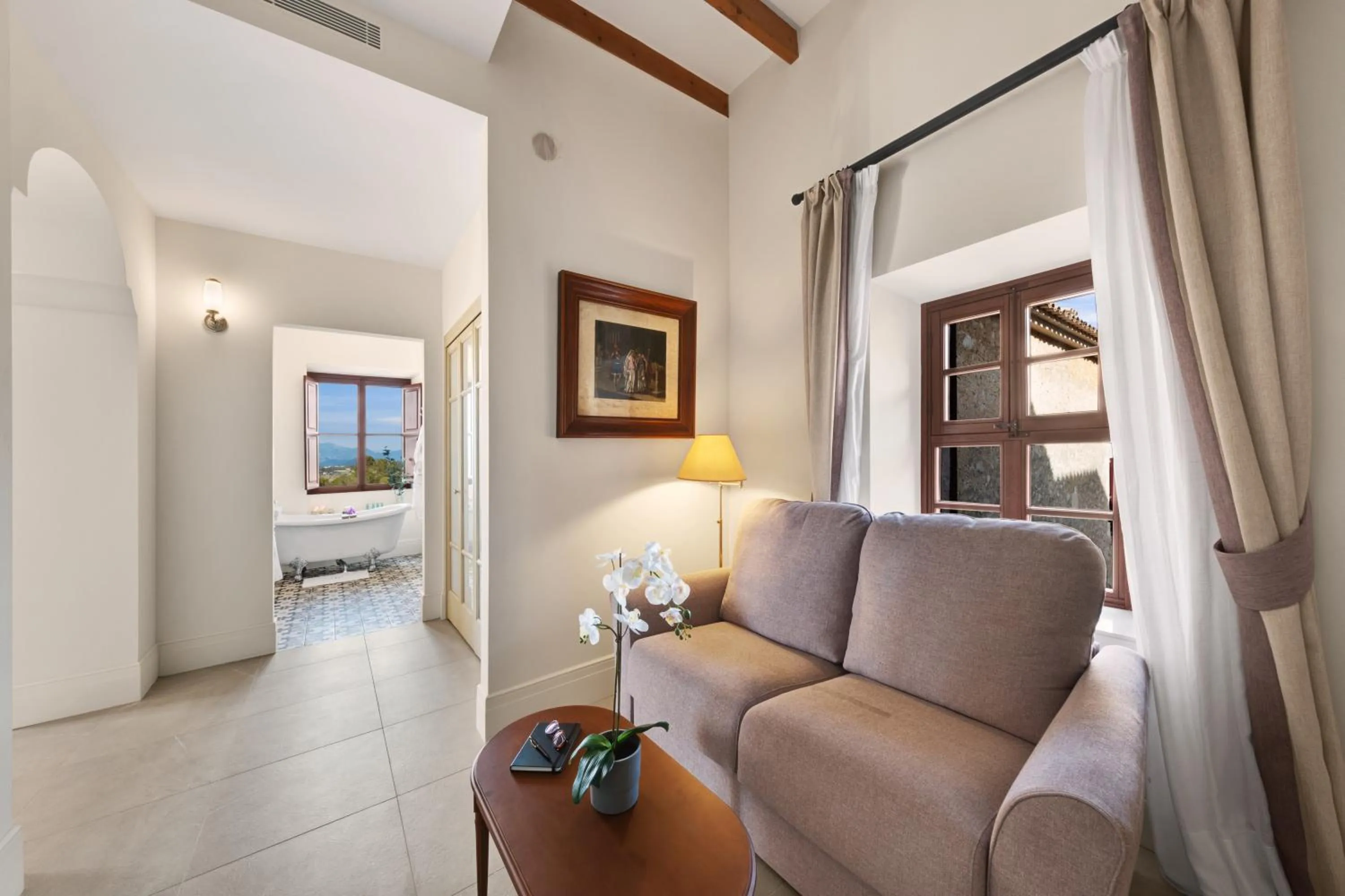 Living room, Bed in Finca Sa Bastida Luxury Retreat & Spa Adults Only - Over 14