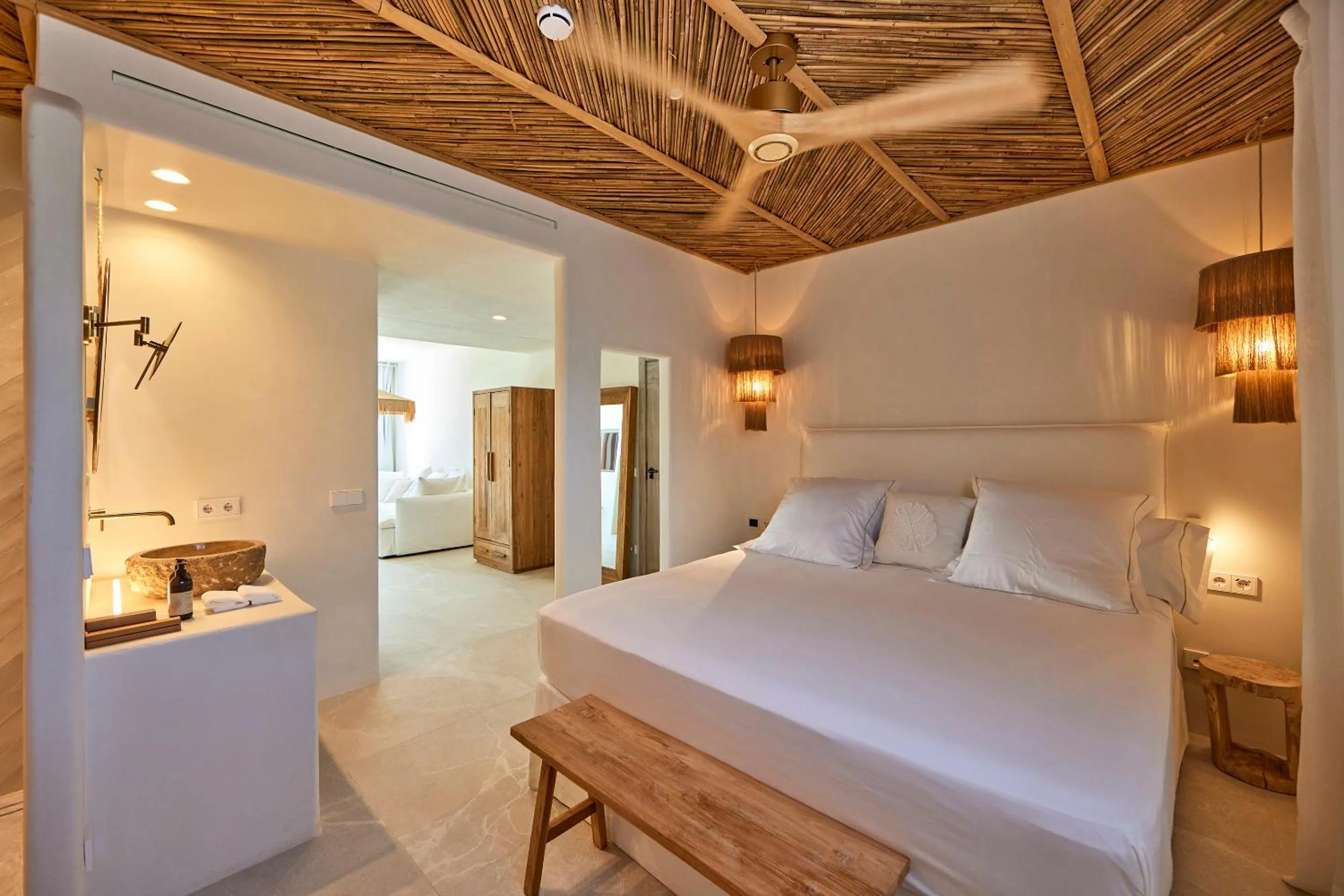 Bedroom, Bed in Mar Suites Formentera by Universal Beach Hotels
