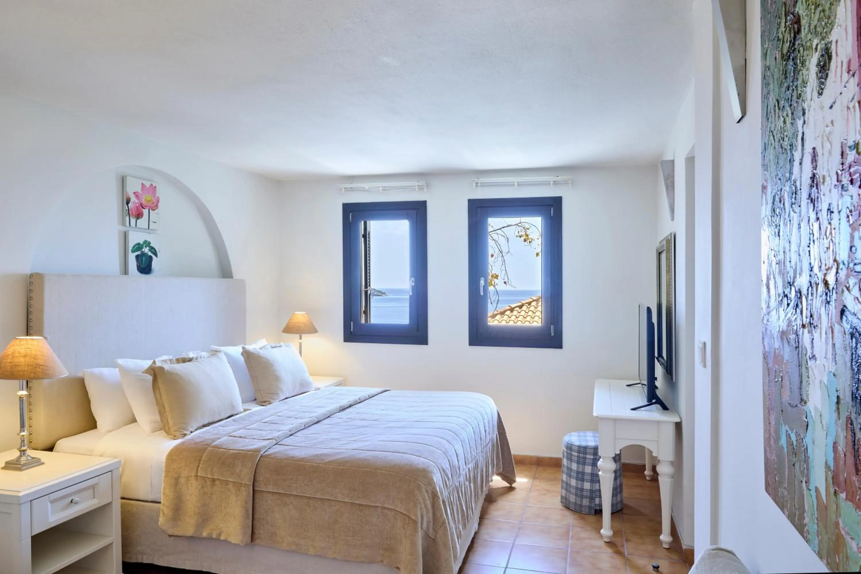 Bedroom, Bed in Aegean Suites, Santikos Collection