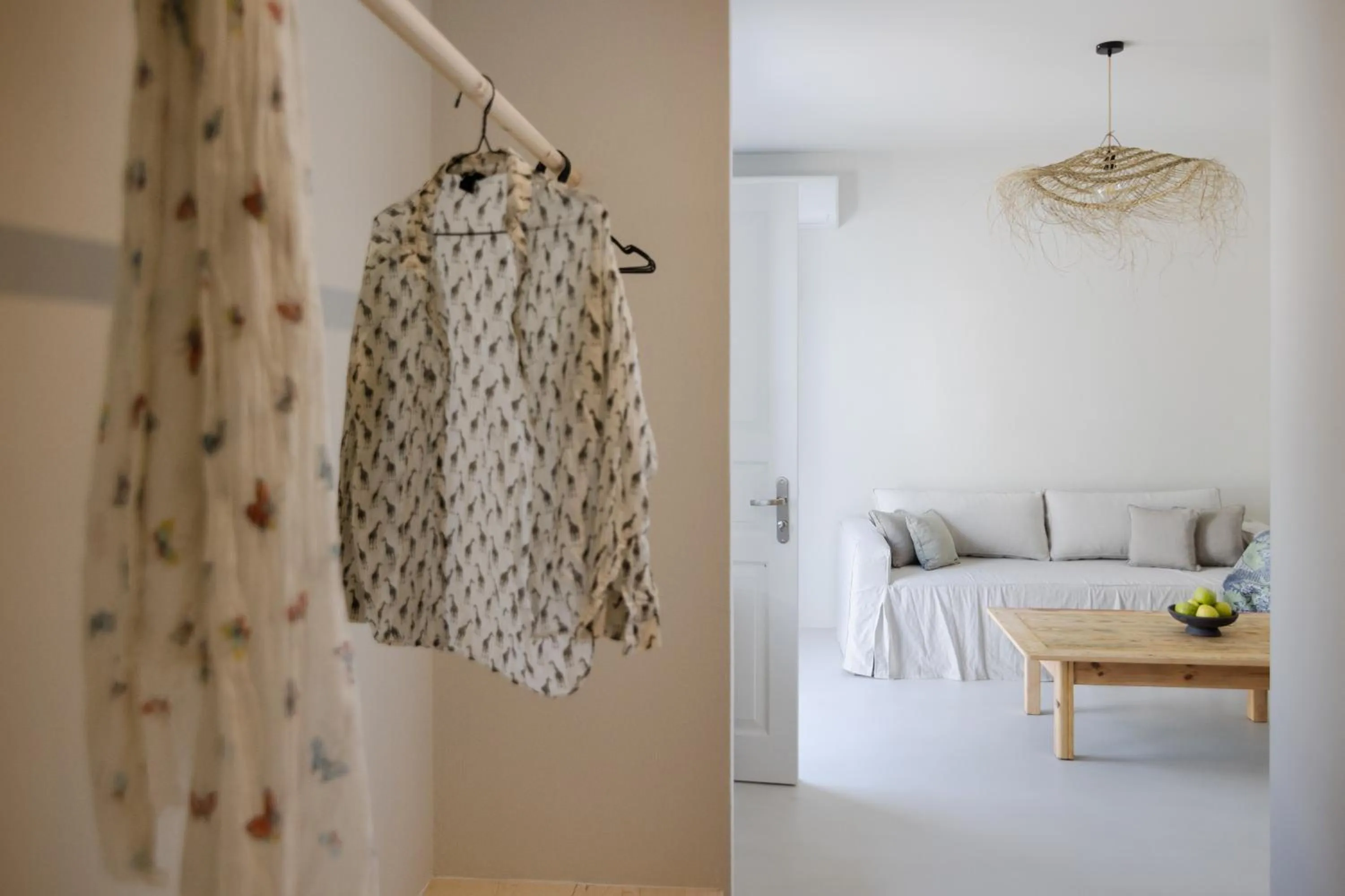 Seating area, Bed in Scorpios Beach Santorini