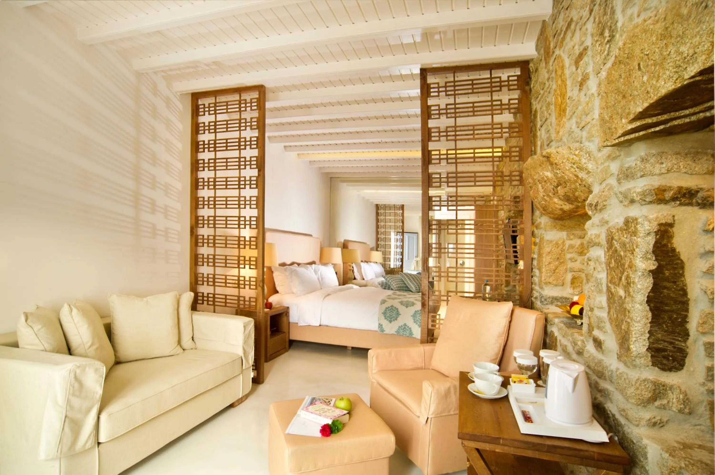 Living room, Bed in Petinos Beach Hotel