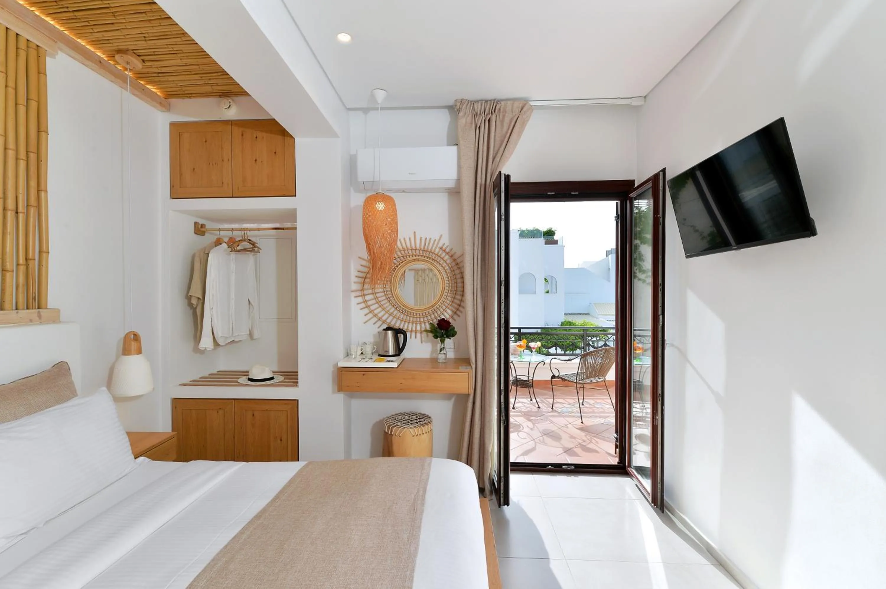 Balcony/Terrace, Bed in Aktaion Beach Boutique Hotel & Spa