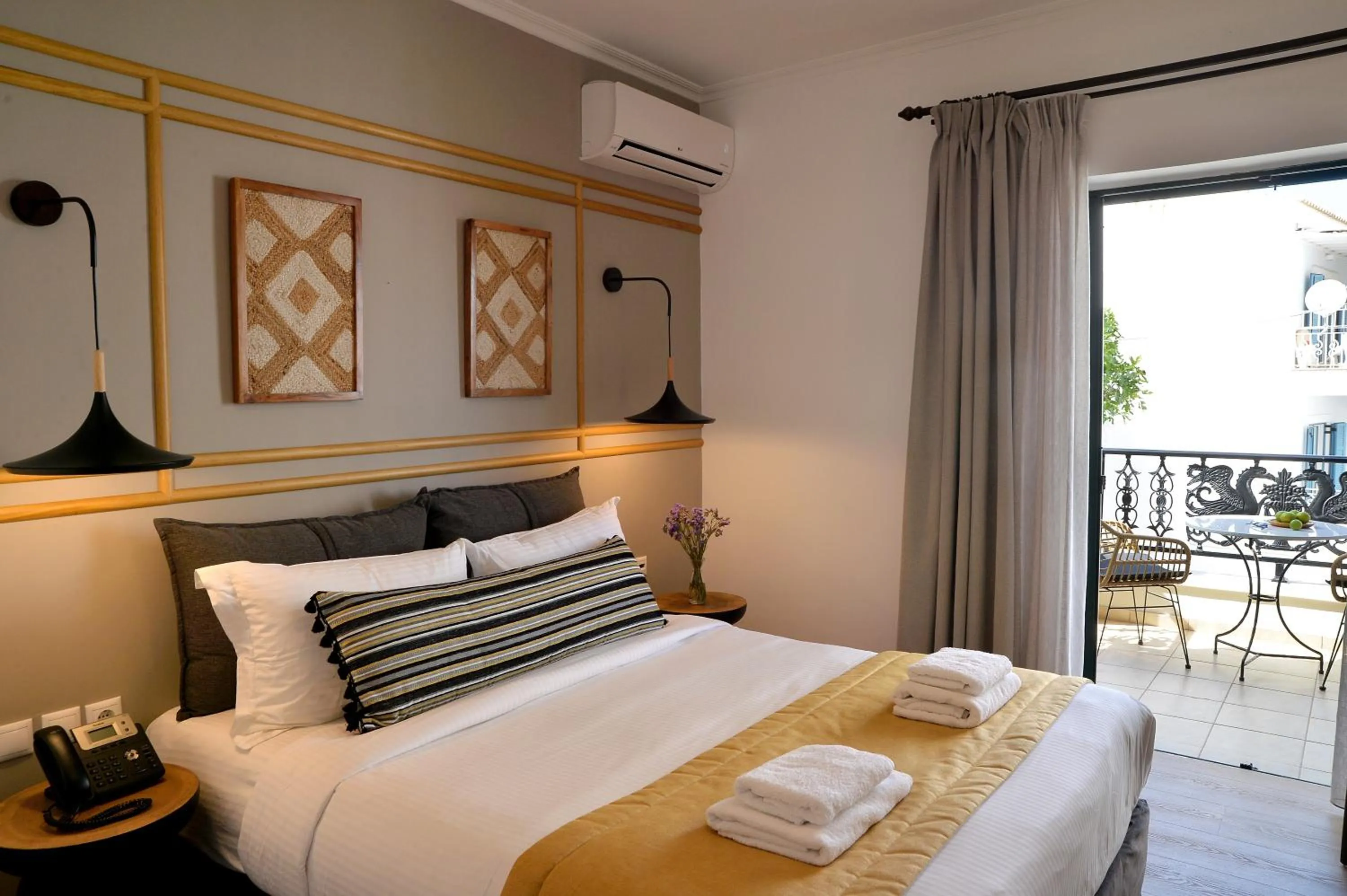 Balcony/Terrace, Bed in Aktaion Beach Boutique Hotel & Spa