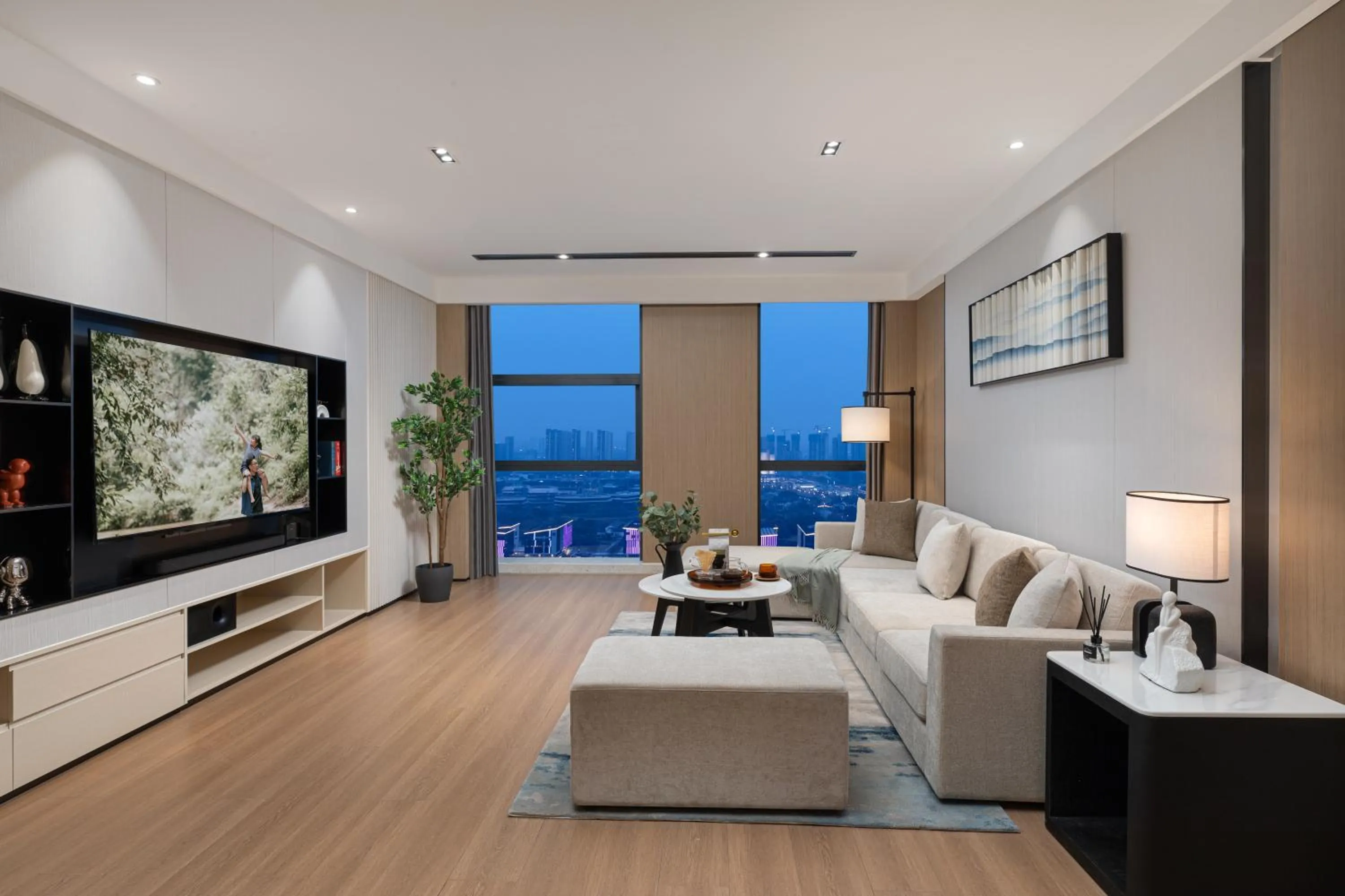 Living room, Bed in Somerset Taihu New City CBD Wuxi