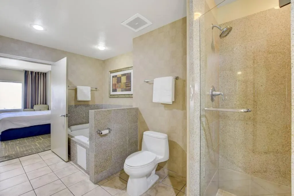 Shower in Ultimate Las Vegas Getaway One Bedroom Suite with Balcony, Kitchen, Gym, Pool & Free Parking