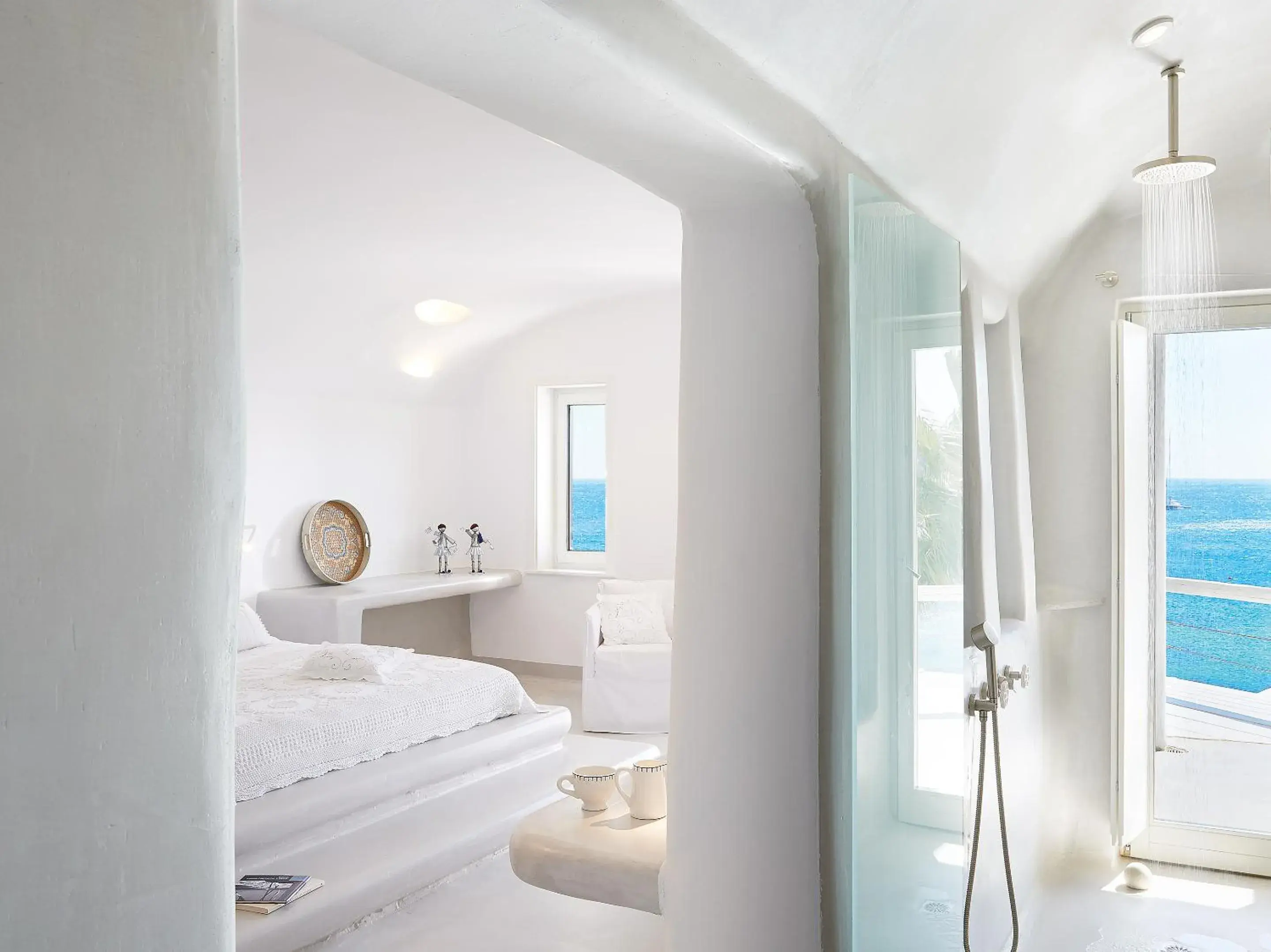 Bedroom, Bed in Mykonos Blu, A Grecotel Resort to Live Bedroom, Bed in Mykonos Blu, A Grecotel Resort to Live