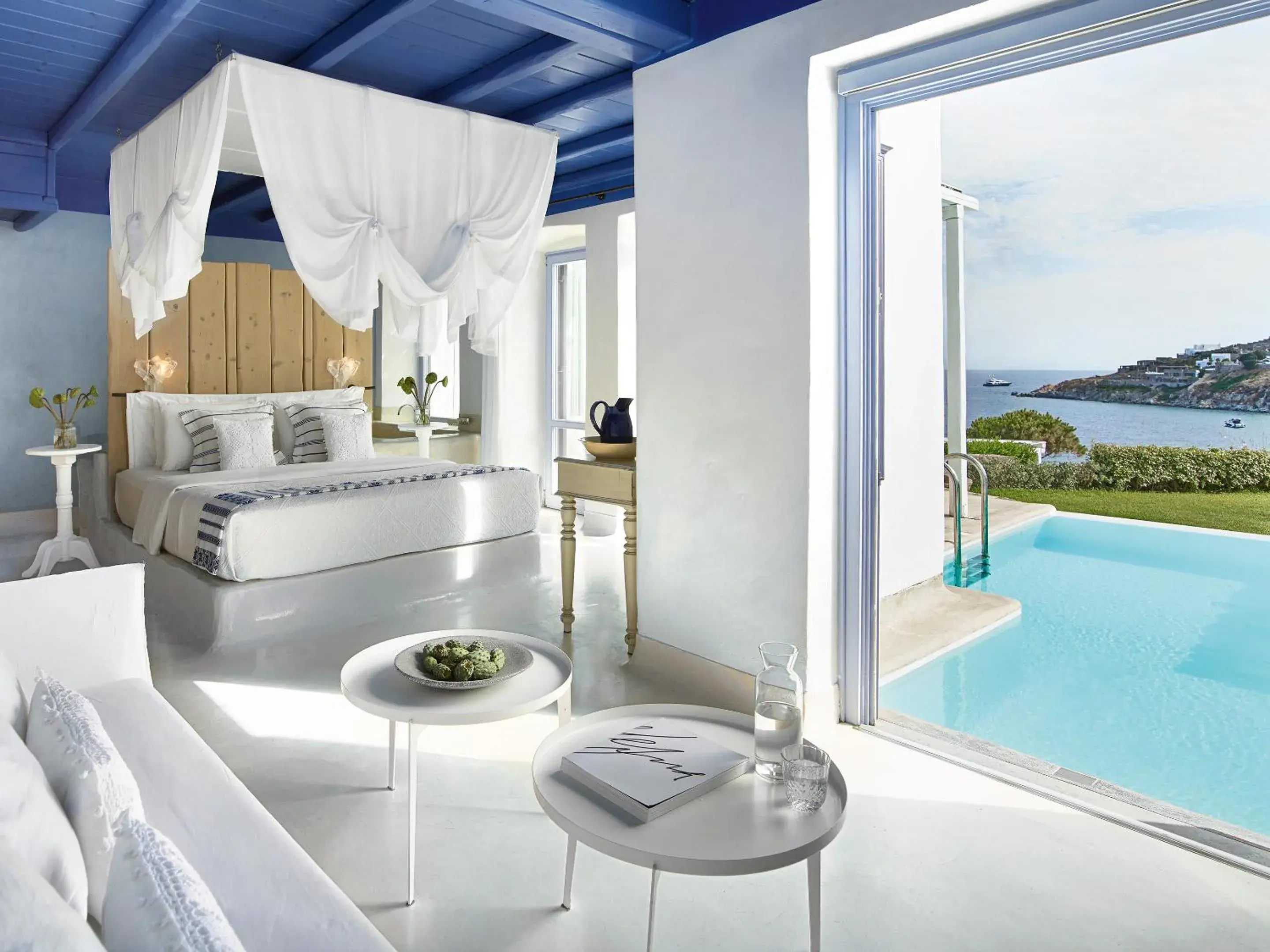 Natural landscape, Bed in Mykonos Blu, A Grecotel Resort to Live Natural landscape, Bed in Mykonos Blu, A Grecotel Resort to Live
