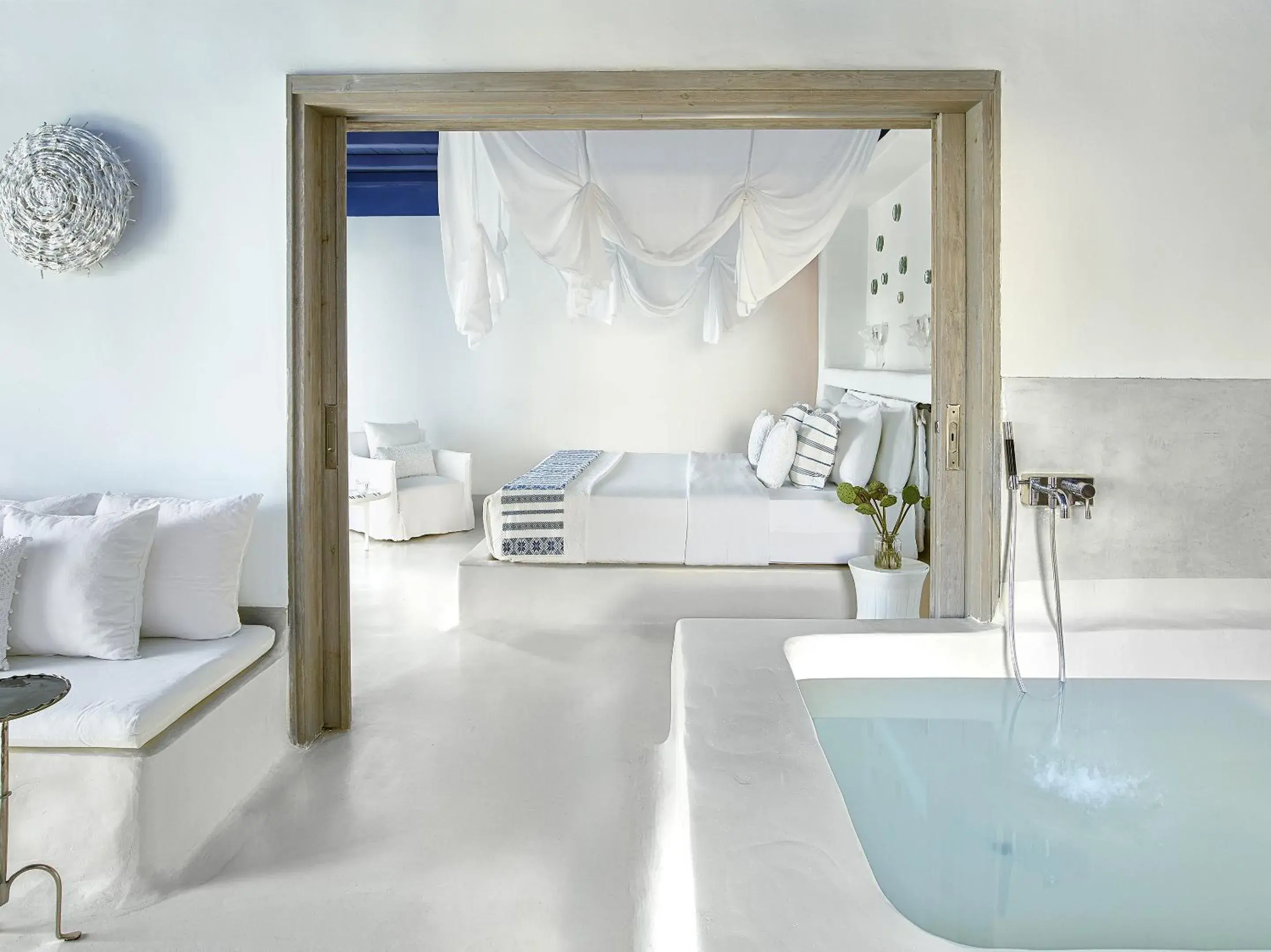 Bedroom, Bed in Mykonos Blu, A Grecotel Resort to Live Bedroom, Bed in Mykonos Blu, A Grecotel Resort to Live