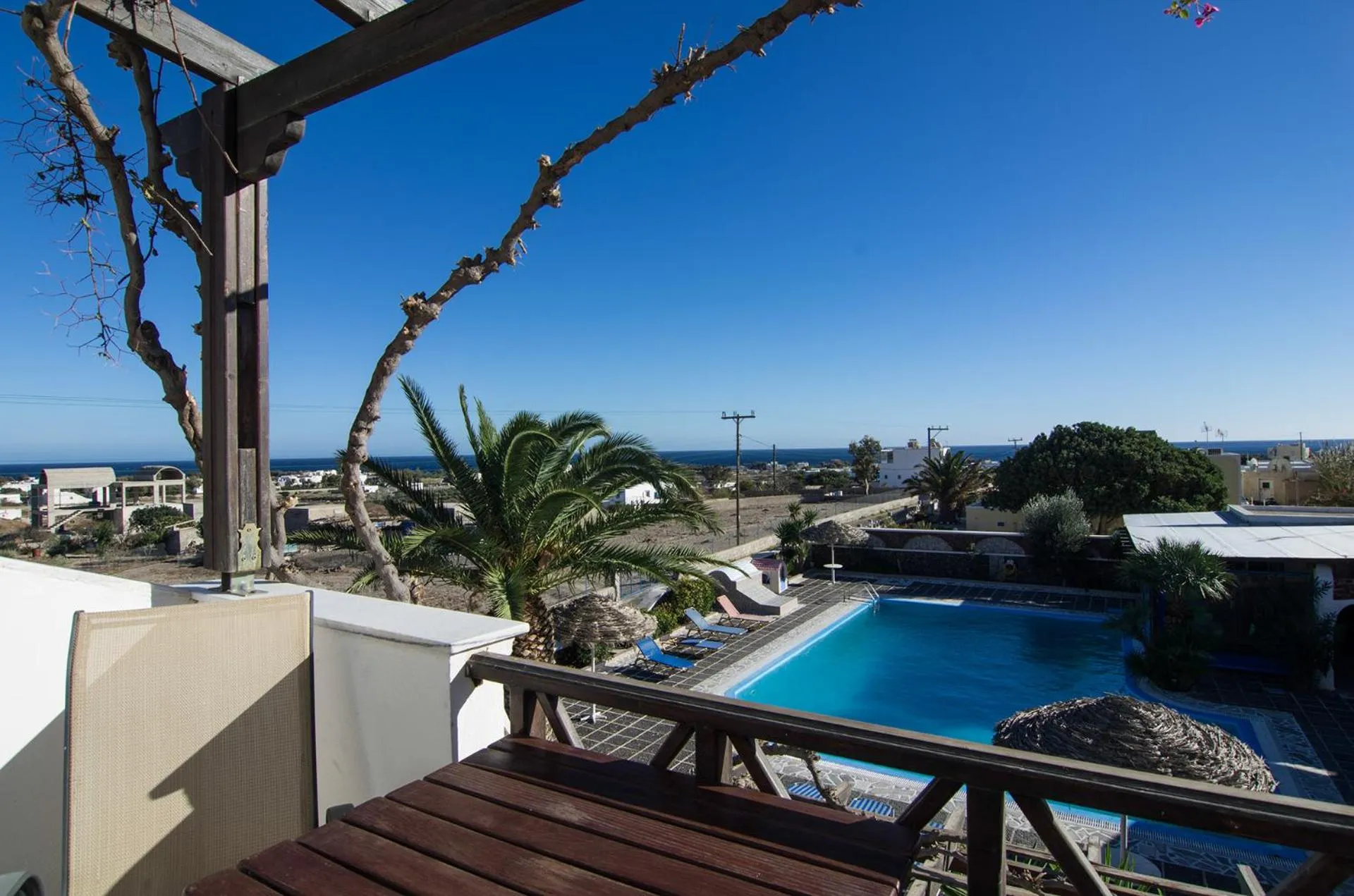 Pool view in Holiday Beach Resort Santorini