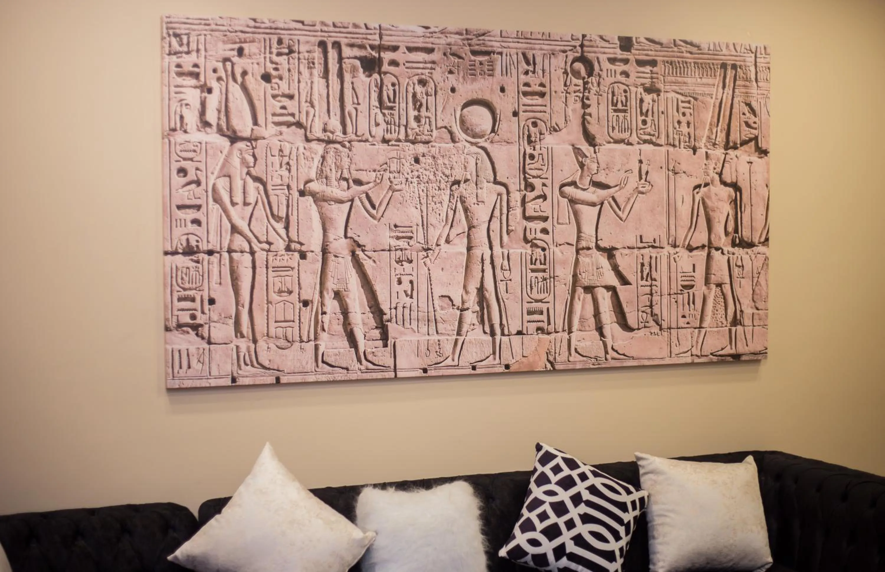 Decorative detail in Asia Grand Museum & Pyramids view