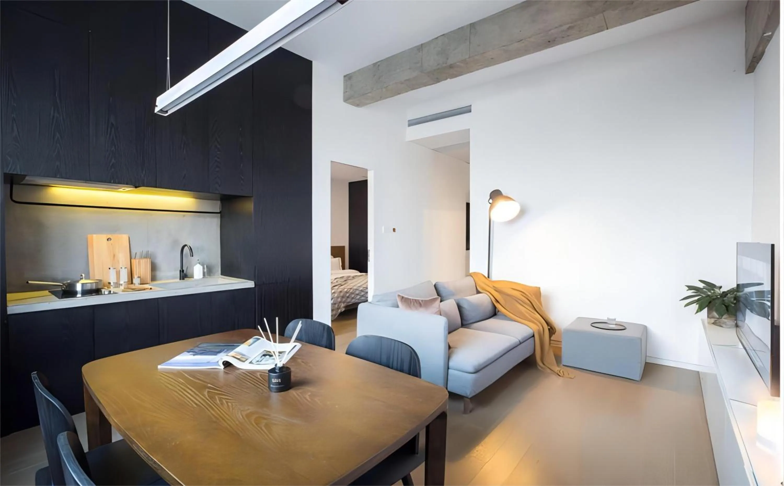 Living room in base-PUSAN Serviced Apartment - In room Washing Machine with Dryer function & Kitchen & Free 24hrs Coffee & Close to Shanghai New International Expo Centre, Lujiazui & Subway nearby & English speaking & High speed free WiFi