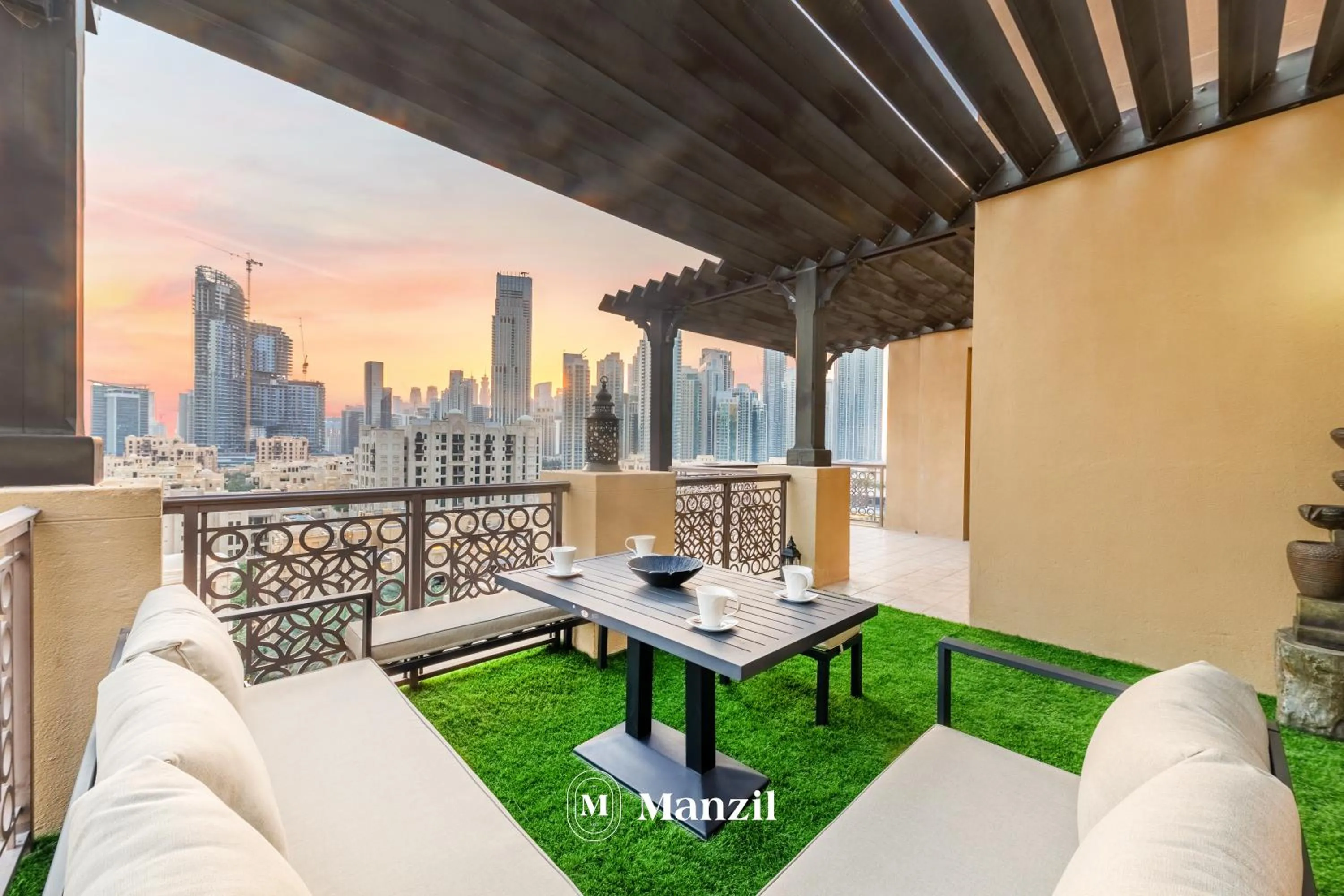Balcony/Terrace in Manzil - Cozy 2BR Penthouse with Private Terrace and Full Burj View in Downtown