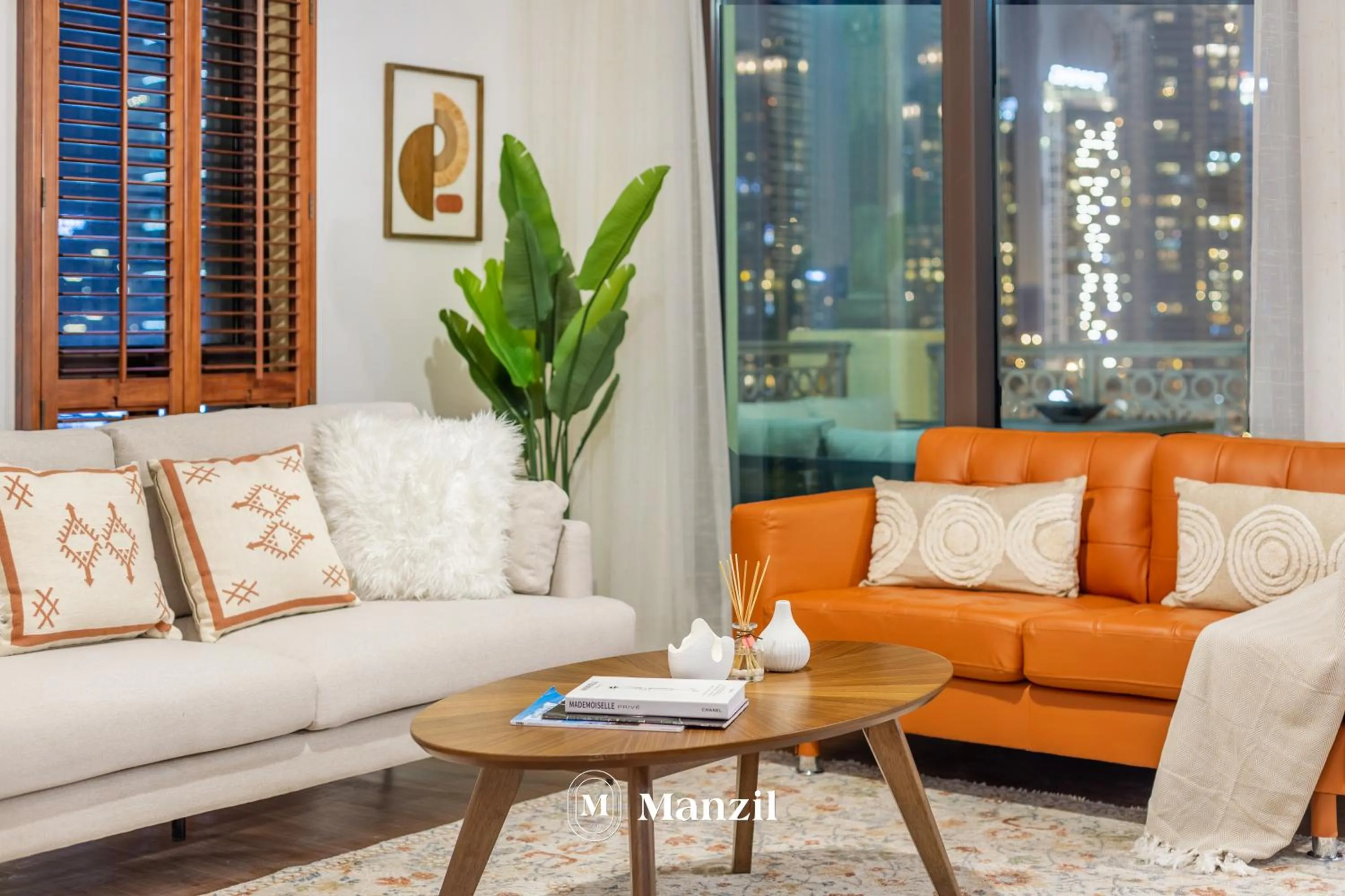 Living room in Manzil - Cozy 2BR Penthouse with Private Terrace and Full Burj View in Downtown
