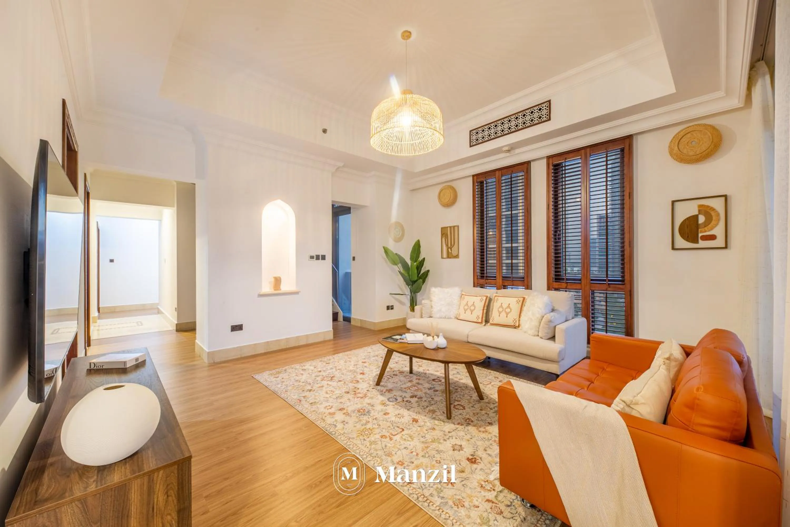 Living room in Manzil - Cozy 2BR Penthouse with Private Terrace and Full Burj View in Downtown
