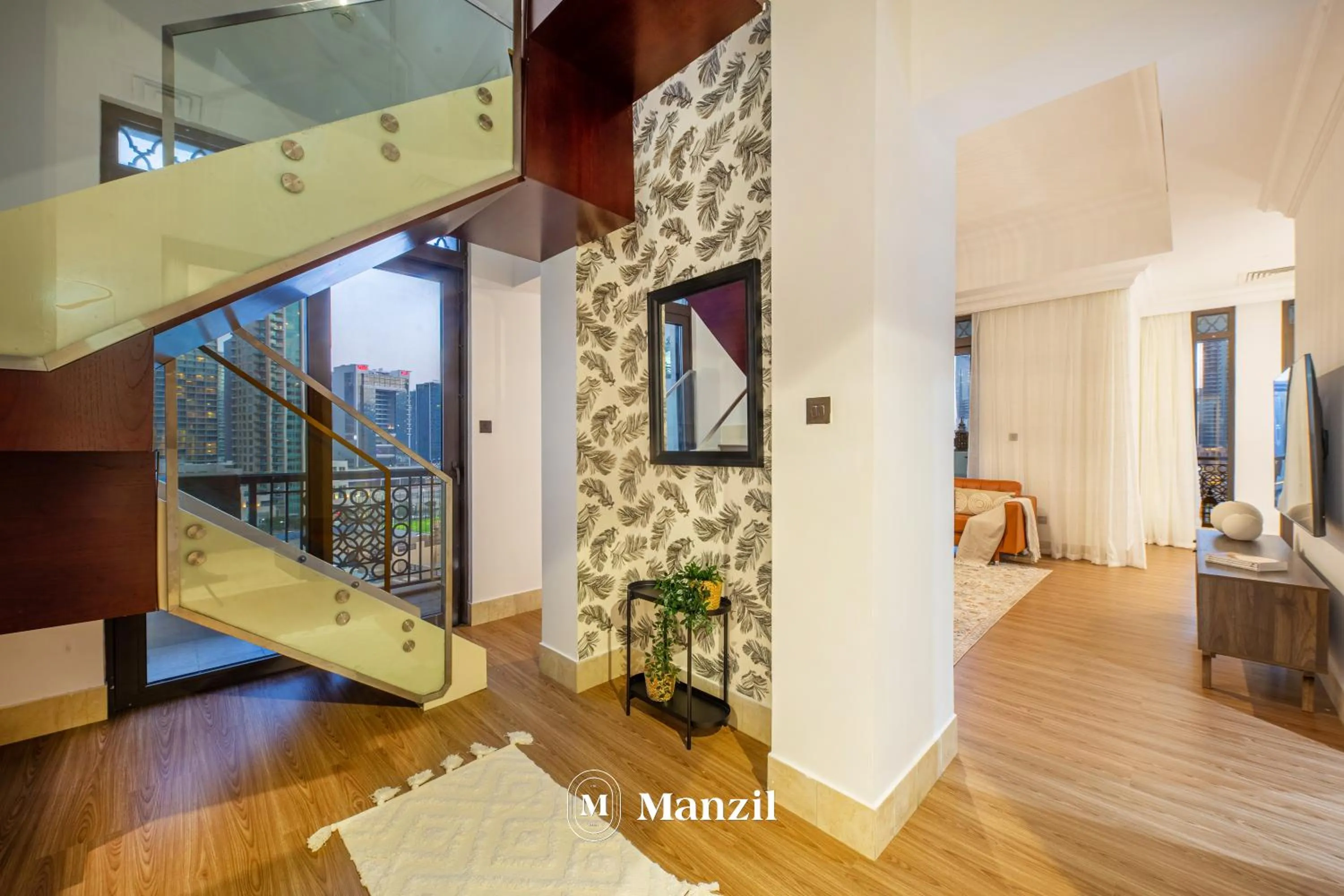 Living room in Manzil - Cozy 2BR Penthouse with Private Terrace and Full Burj View in Downtown