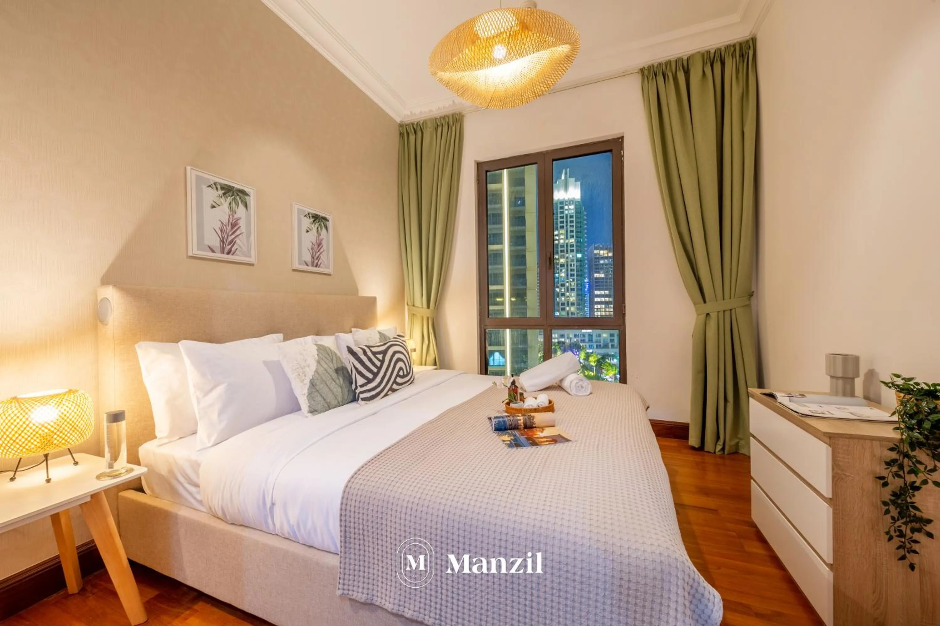 Bedroom, Bed in Manzil - Cozy 2BR Penthouse with Private Terrace and Full Burj View in Downtown