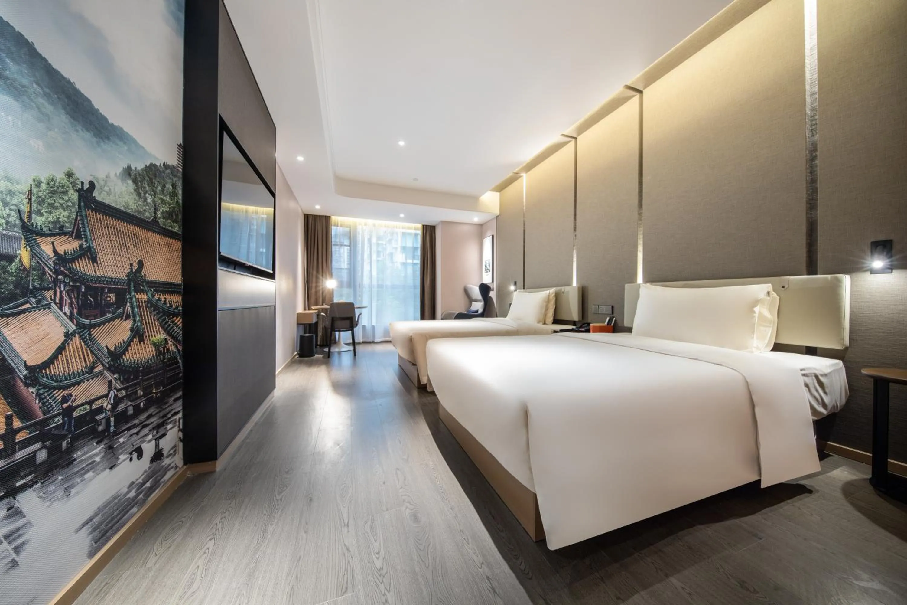 Bed in Atour Hotel Chongqing Jiangbei International Airport Huixing Light Rail Station