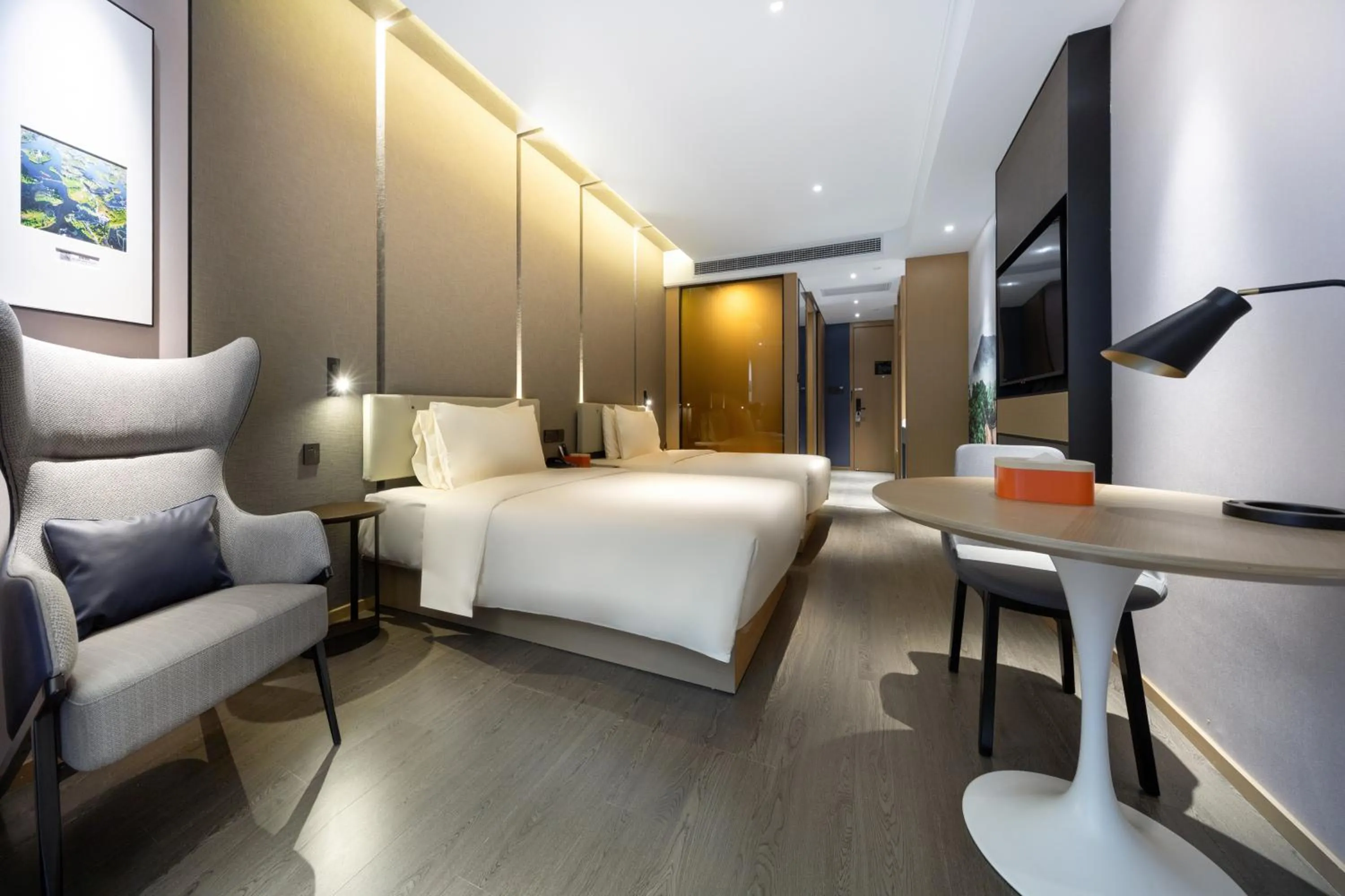 Bed in Atour Hotel Chongqing Jiangbei International Airport Huixing Light Rail Station