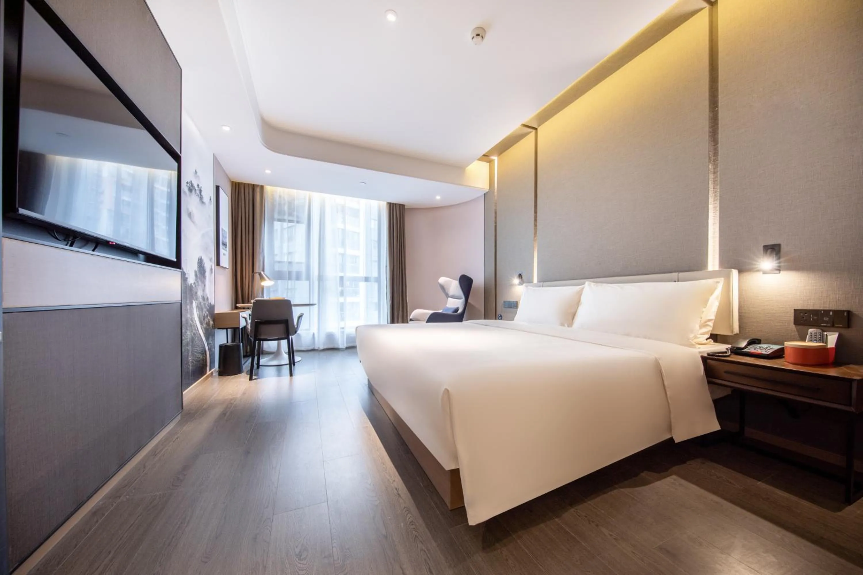 Bed in Atour Hotel Chongqing Jiangbei International Airport Huixing Light Rail Station
