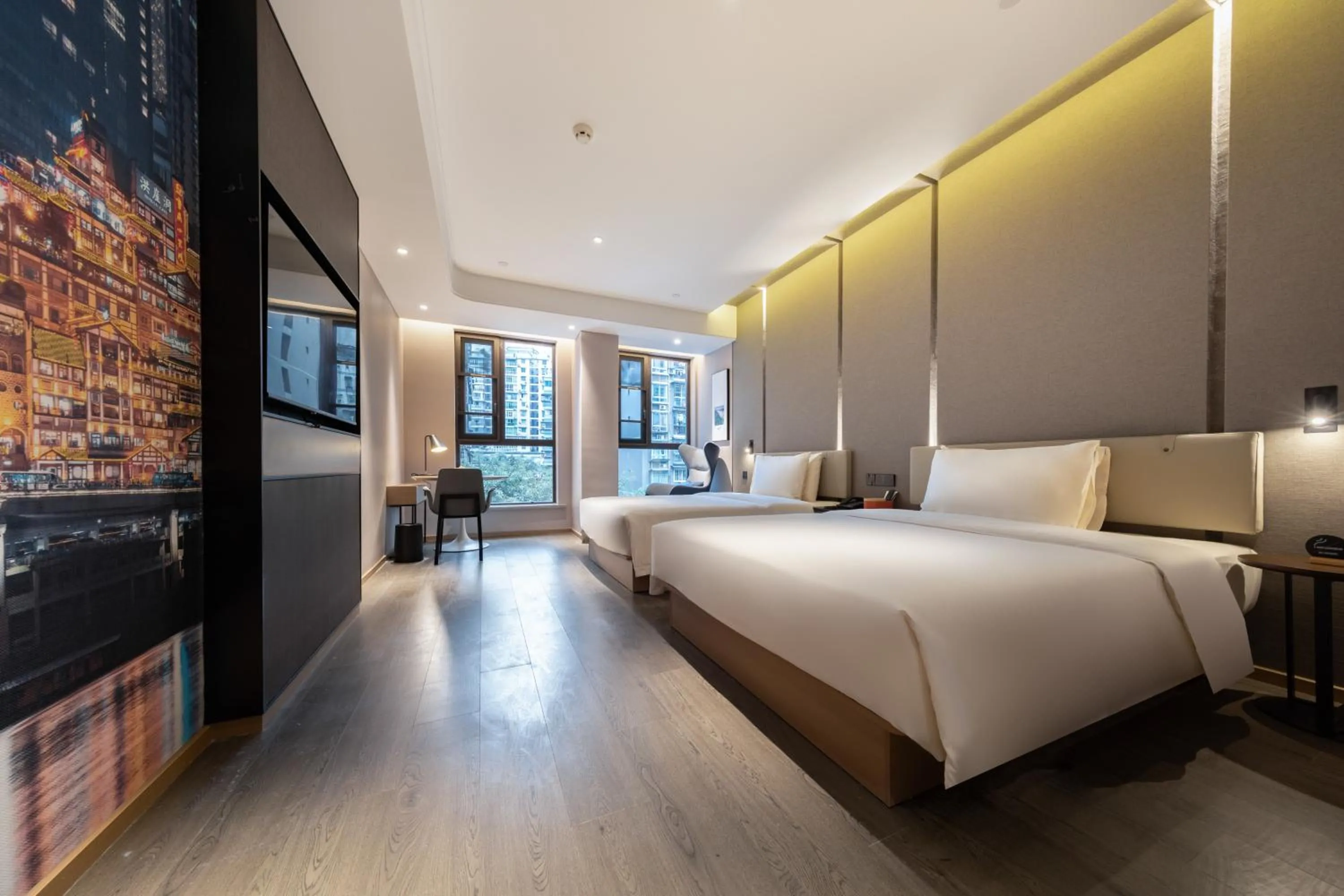 Bed in Atour Hotel Chongqing Jiangbei International Airport Huixing Light Rail Station
