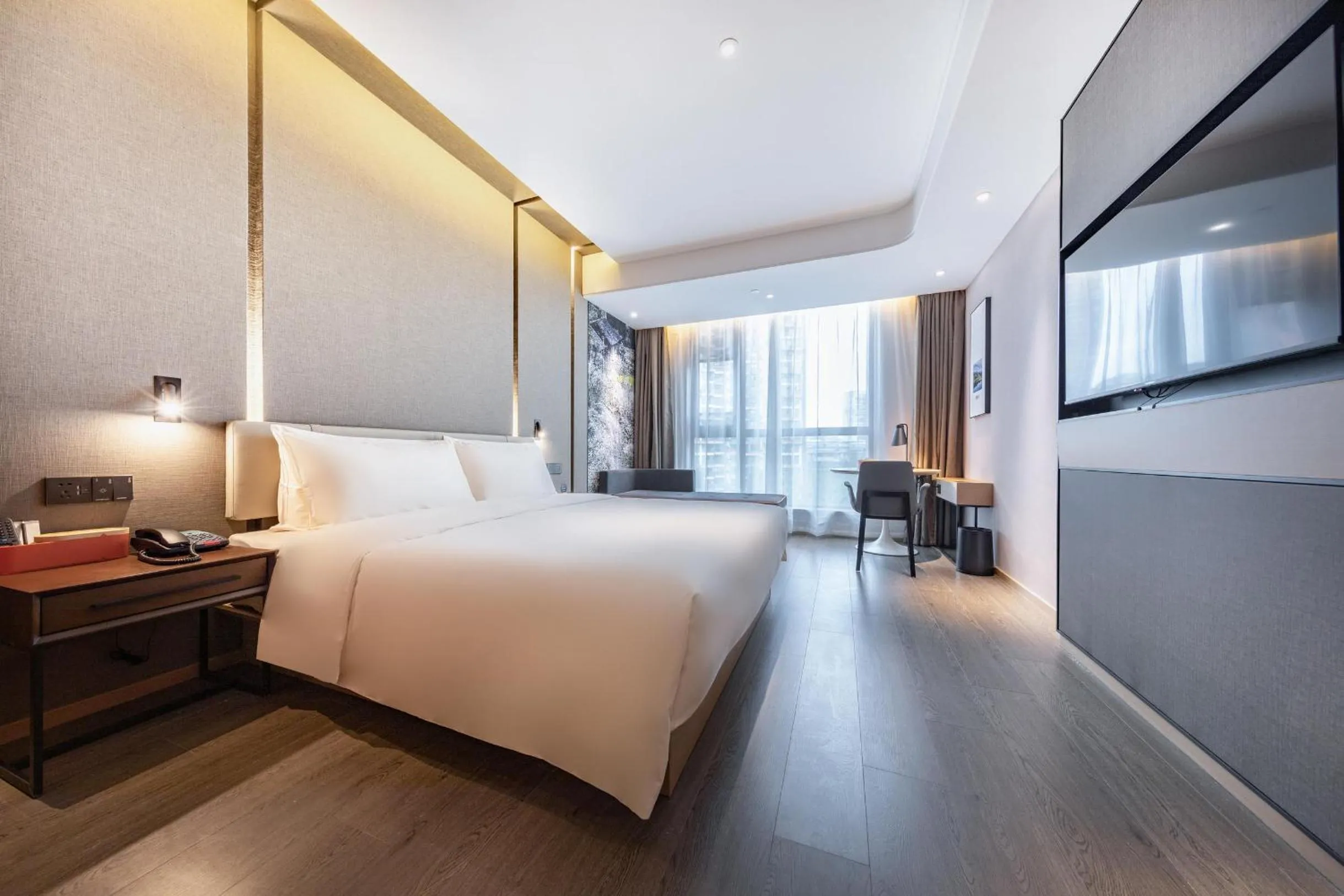 Bed in Atour Hotel Chongqing Jiangbei International Airport Huixing Light Rail Station