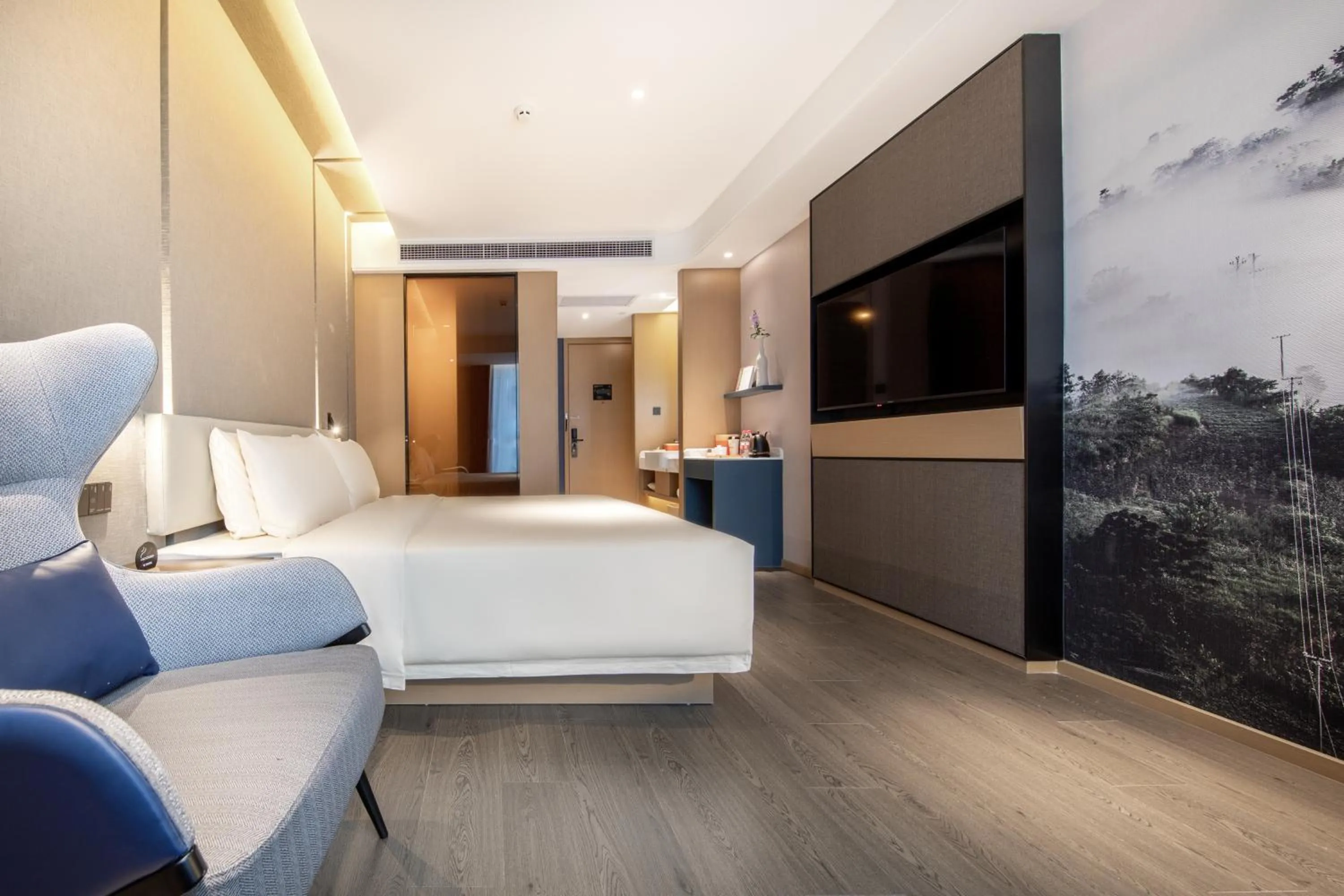 Bed in Atour Hotel Chongqing Jiangbei International Airport Huixing Light Rail Station