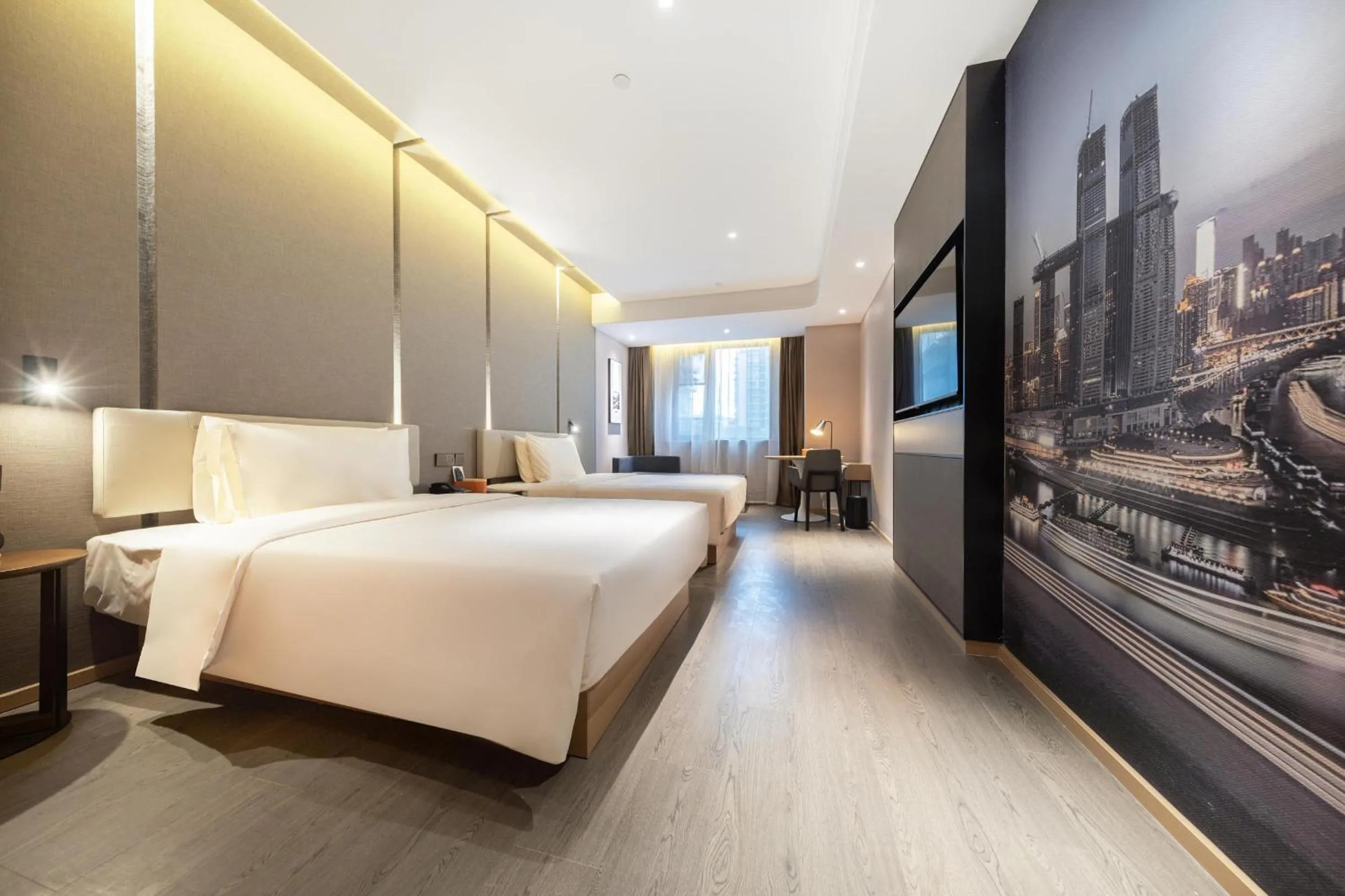 Bed in Atour Hotel Chongqing Jiangbei International Airport Huixing Light Rail Station