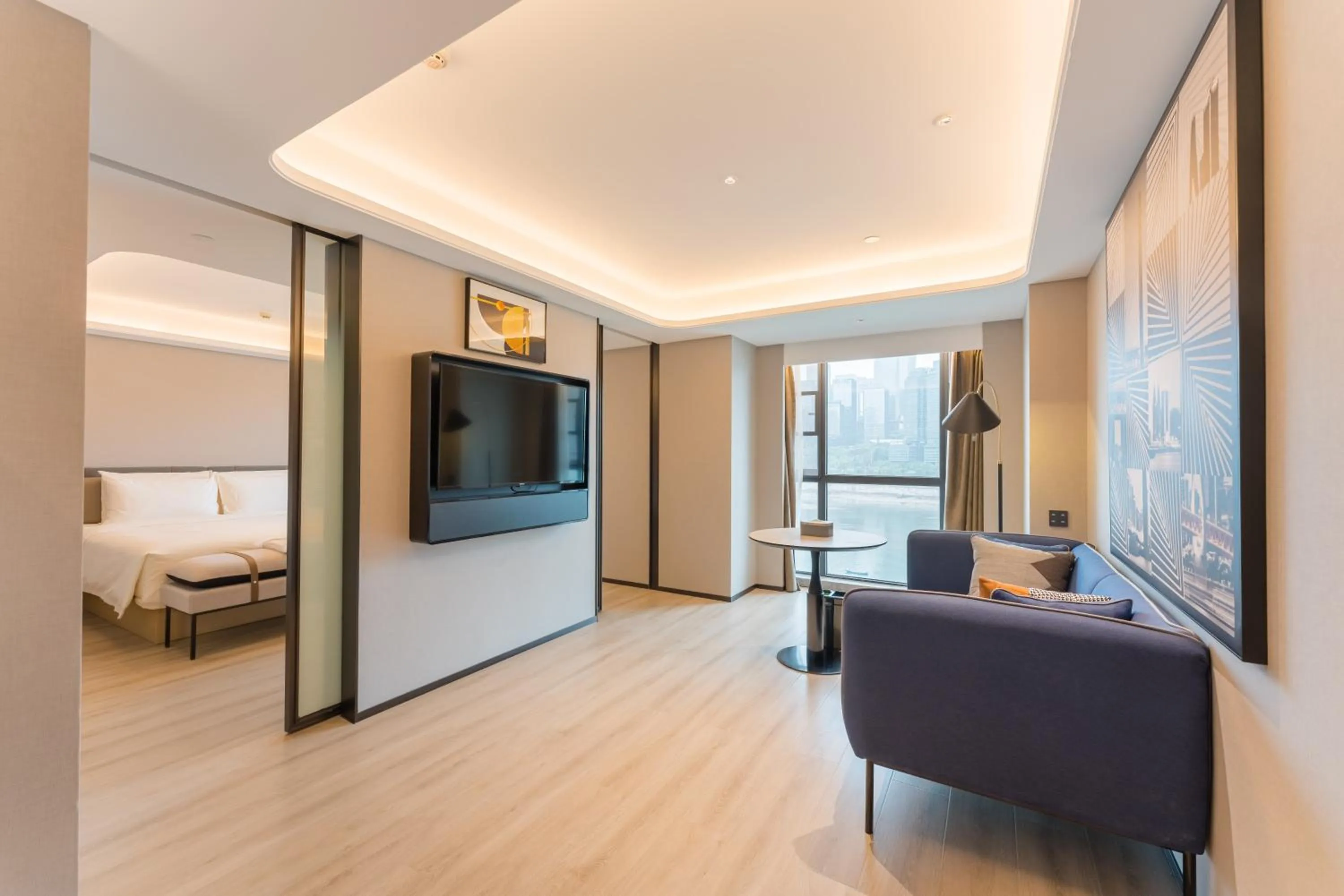 Bed in Atour S Hotel Chongqing Jiefangbei Hongyadong Riverview