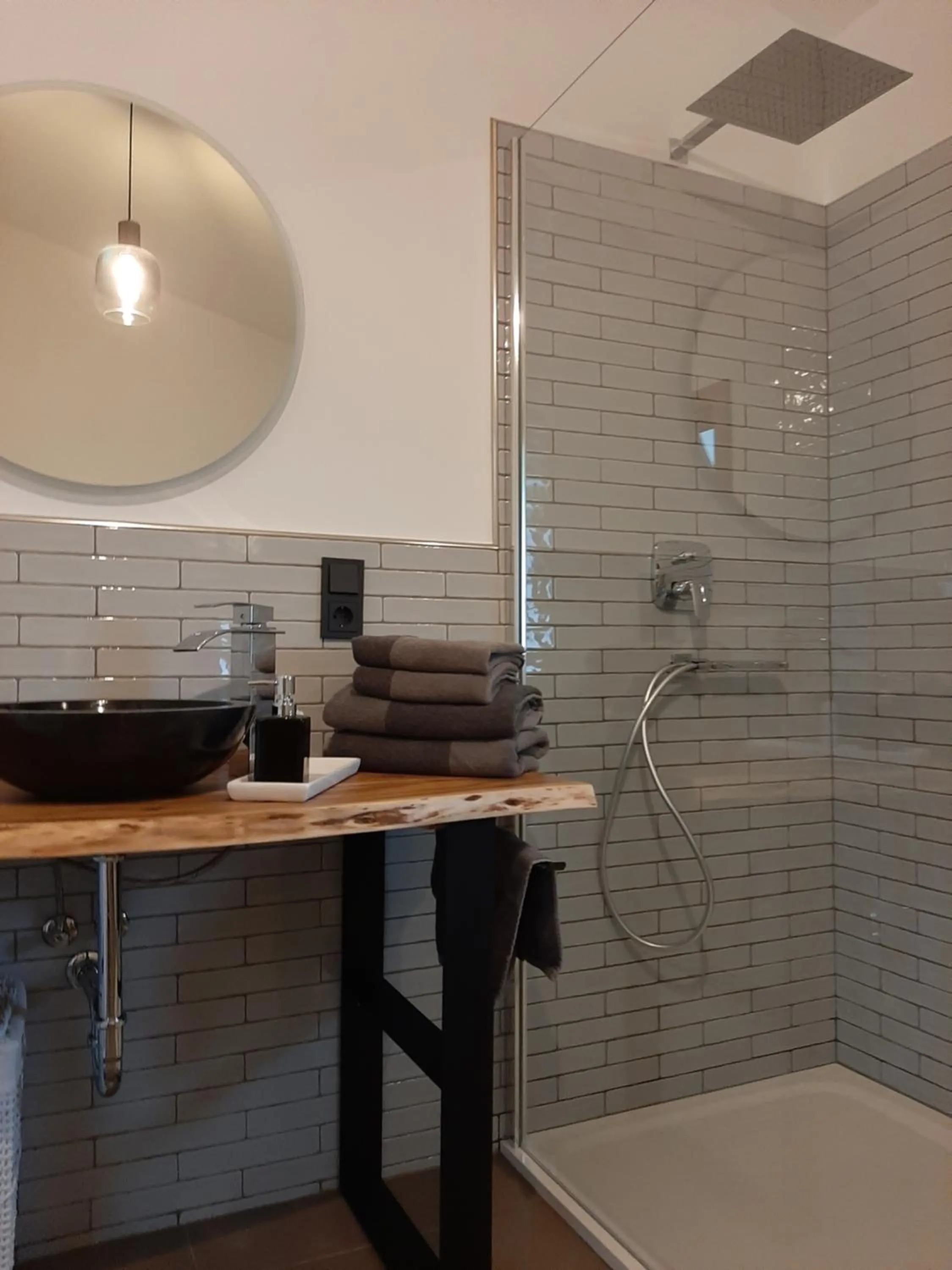 Shower in Loftwohnung mit Bergblick