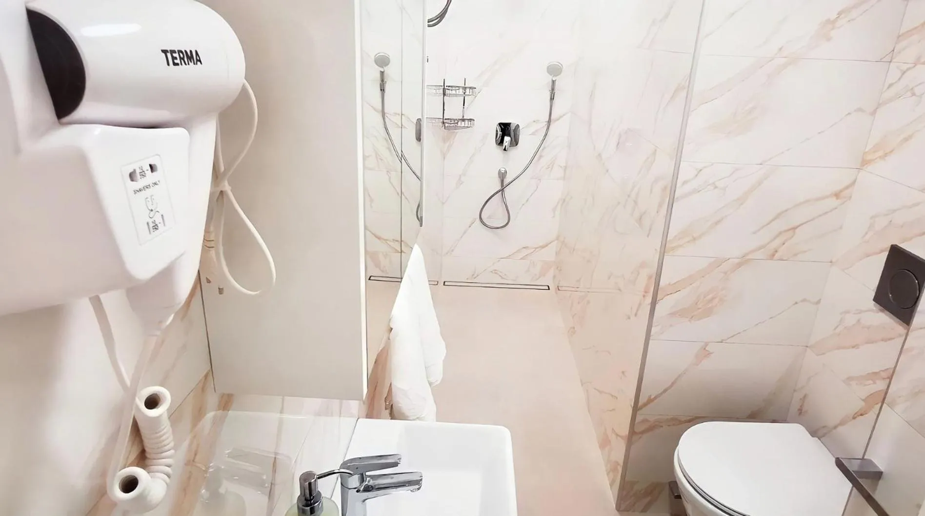 Shower in Elegance Suite - "100m from the Beach with Free Parking and Garden"