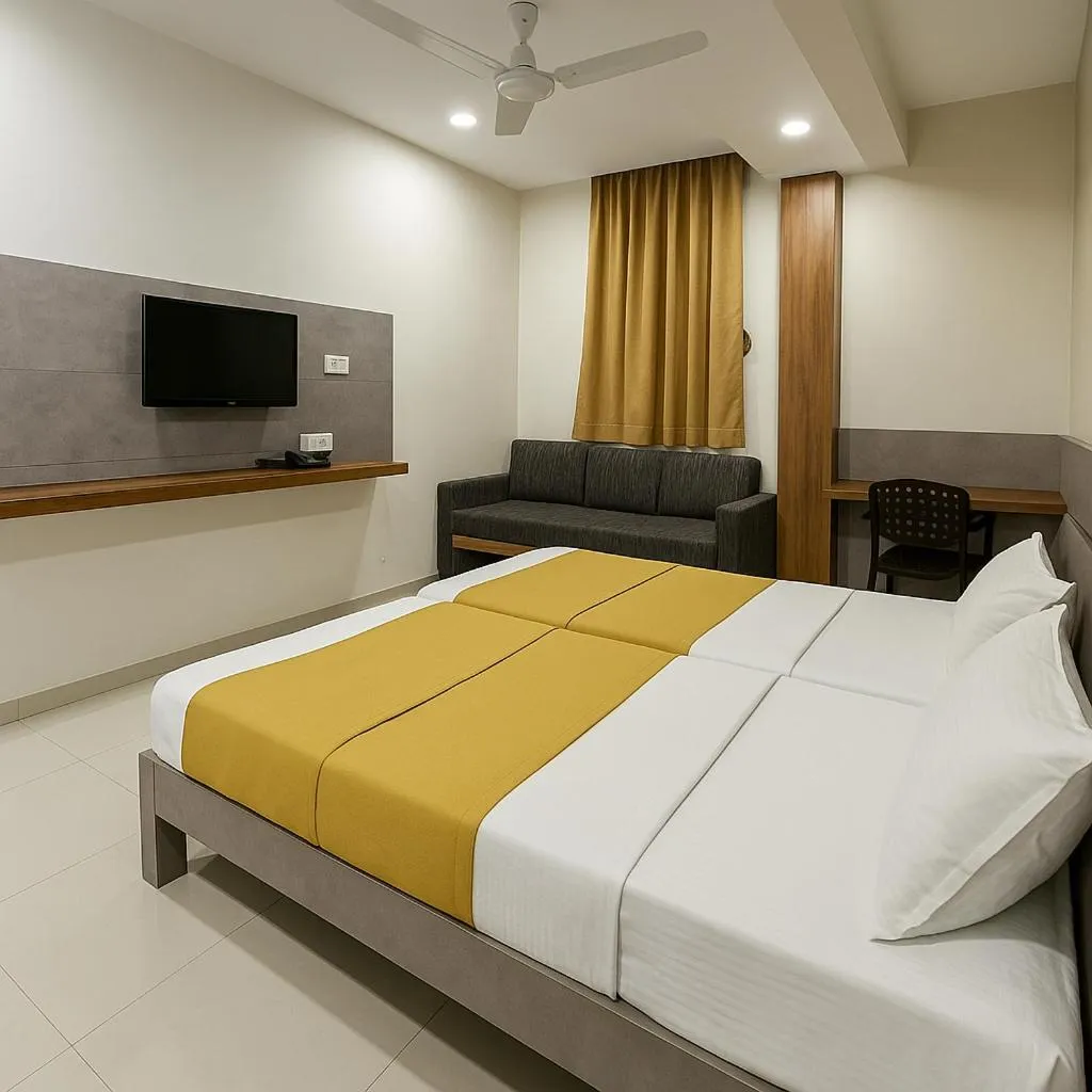 Photo of the whole room, Bed in Stay Guru Hari Om Residency