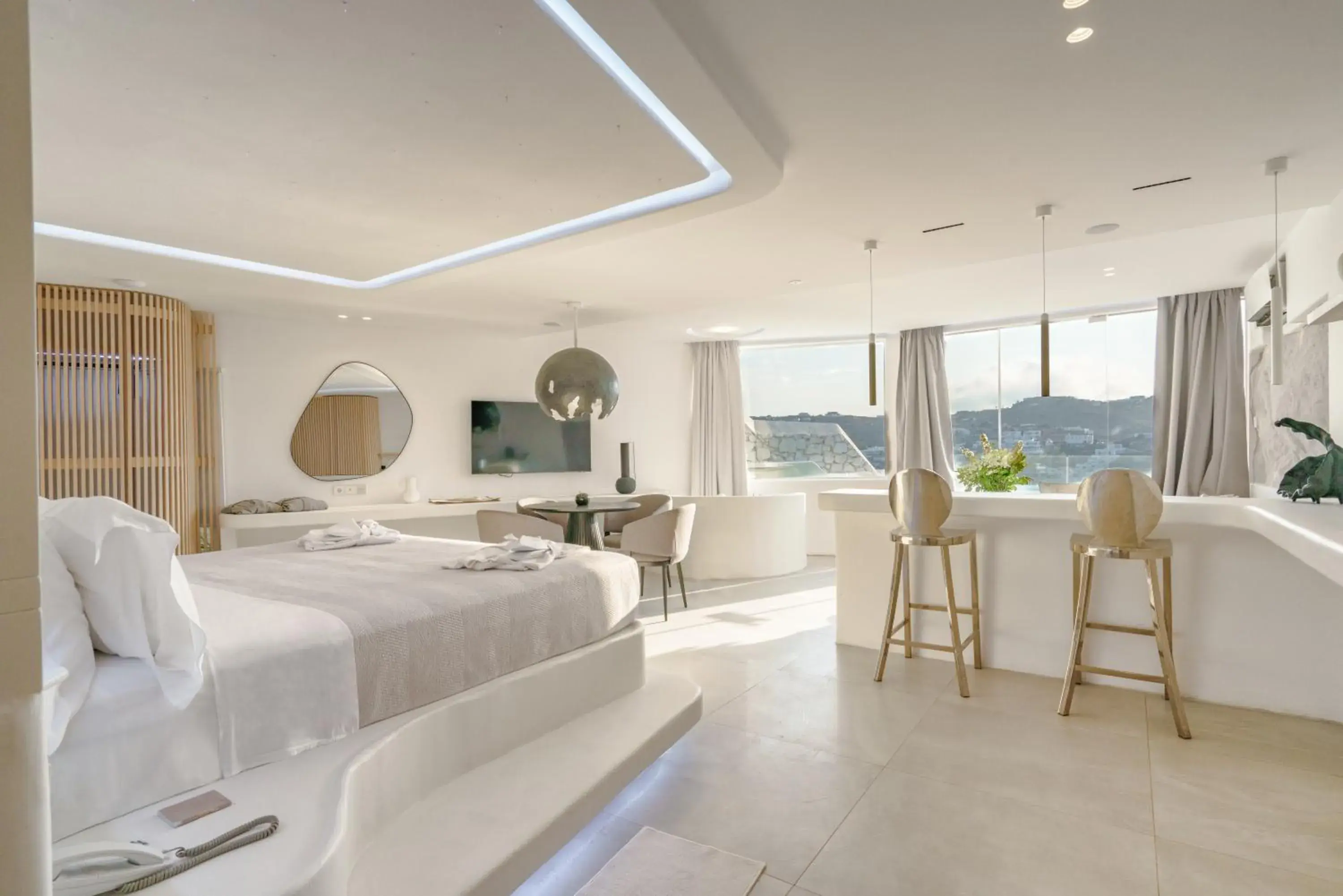 Bed in Kivotos Mykonos - Preferred Hotels & Resorts Bed in Kivotos Mykonos - Preferred Hotels & Resorts