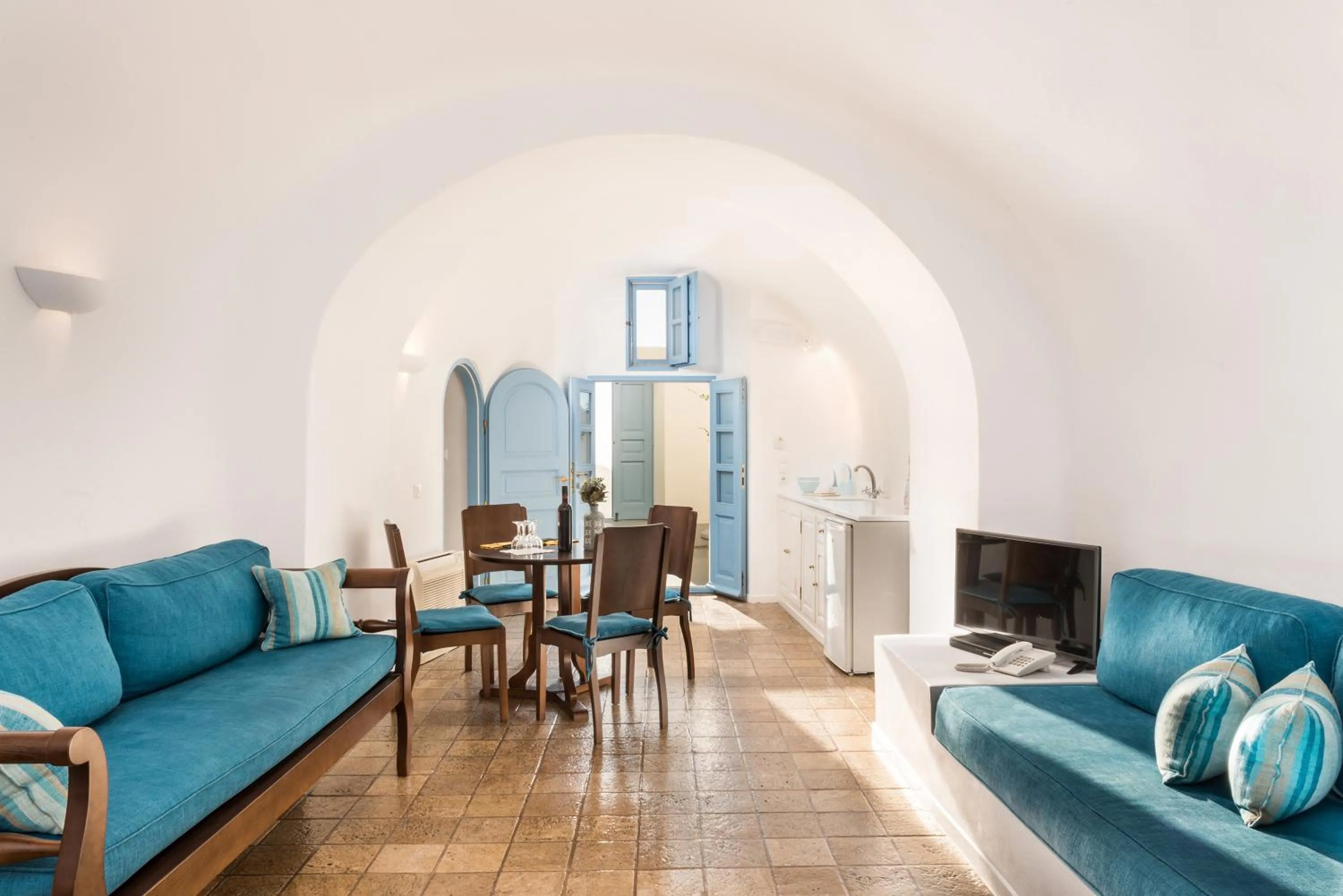 Seating area in Pantelia Suites