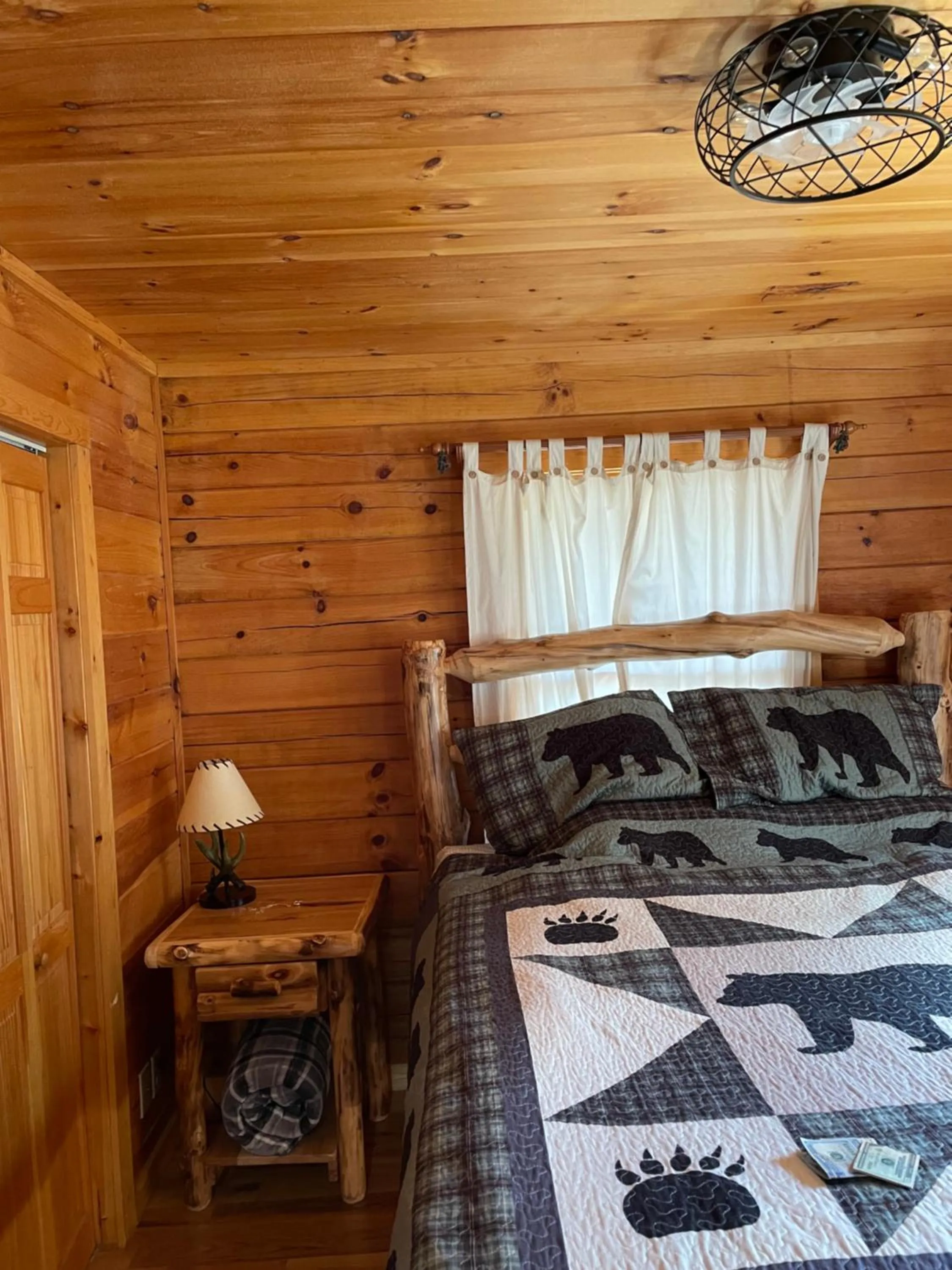 Bed in Alpenhaus Cabins Real Log Home in Helen Ga Mountains with hot tub and balconies