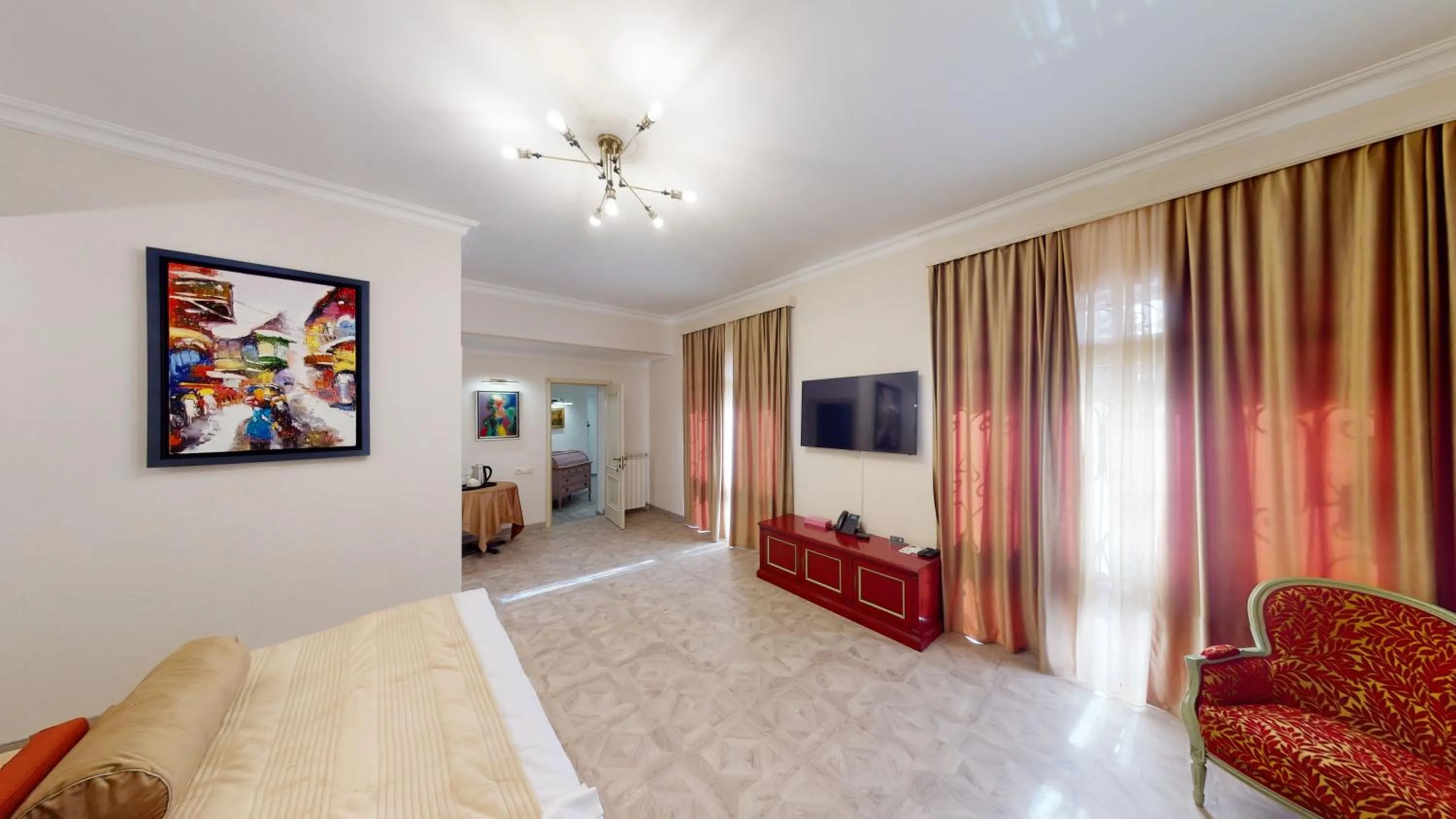 Communal lounge/ TV room, Bed in Aspar Boutique Hotel