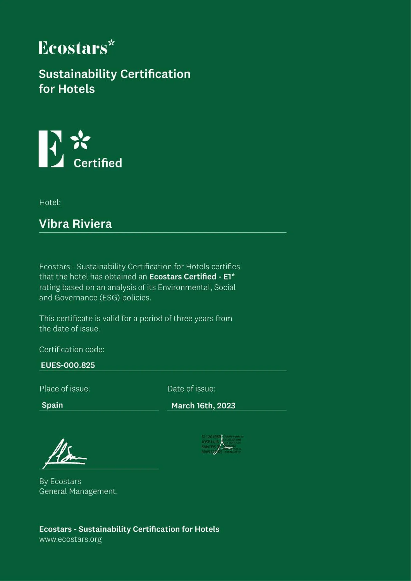 Logo/Certificate/Sign in Hotel Vibra Riviera